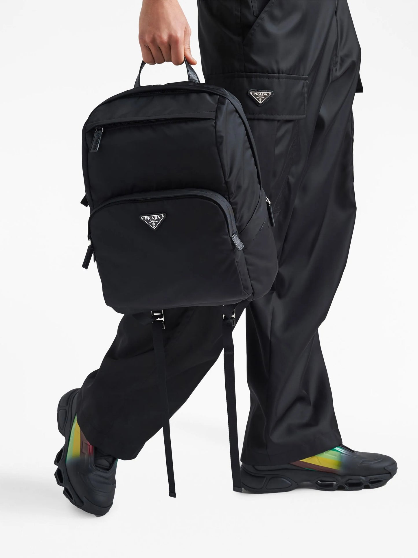 Re-nylon and Saffiano leather backpack