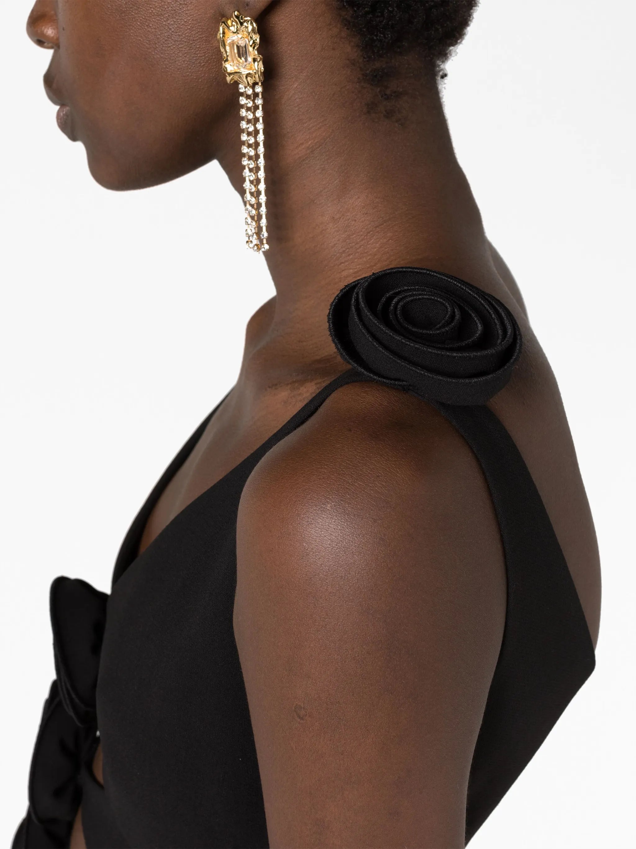floral-appliqué cut-out minidress