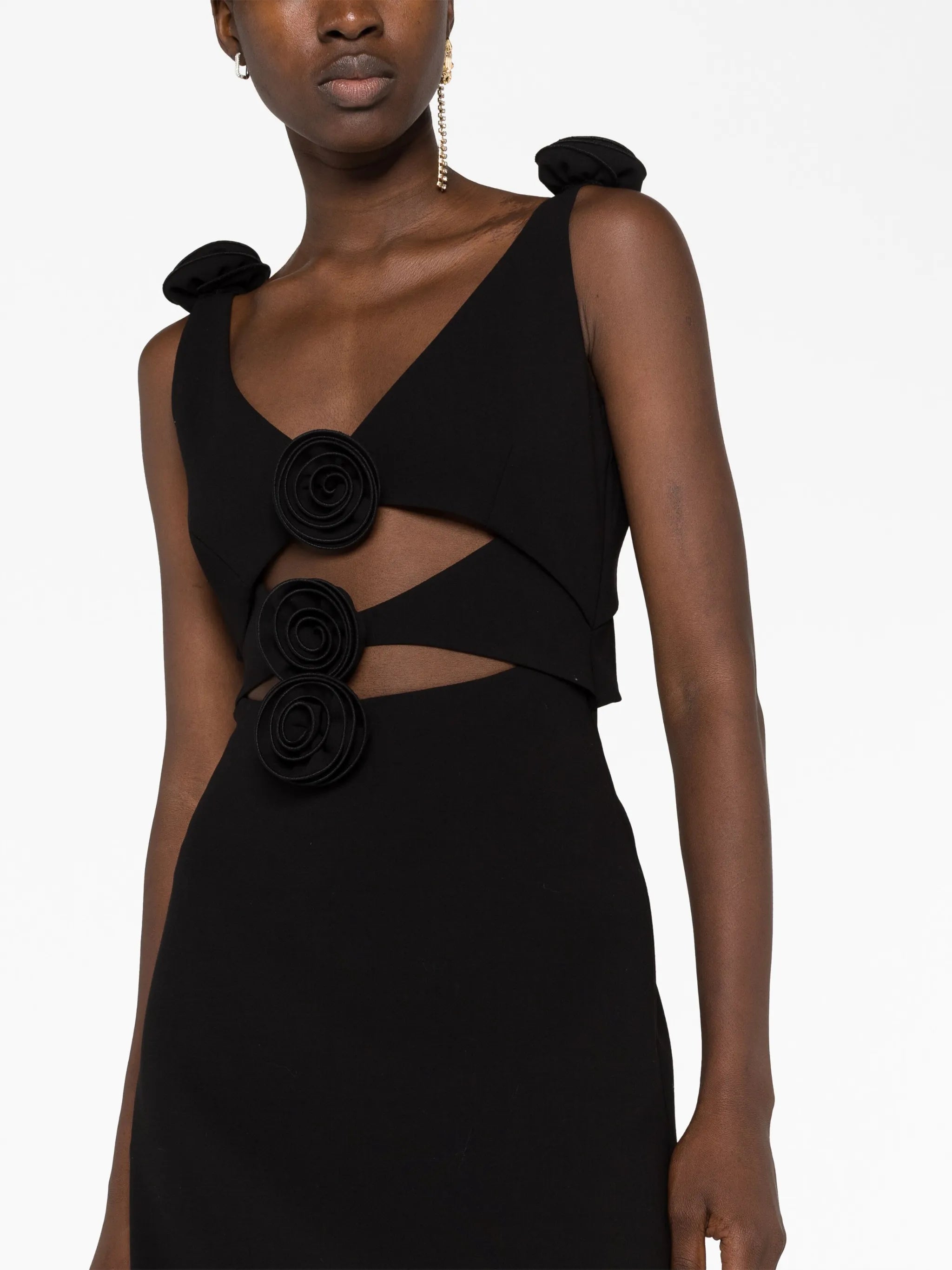 floral-appliqué cut-out minidress