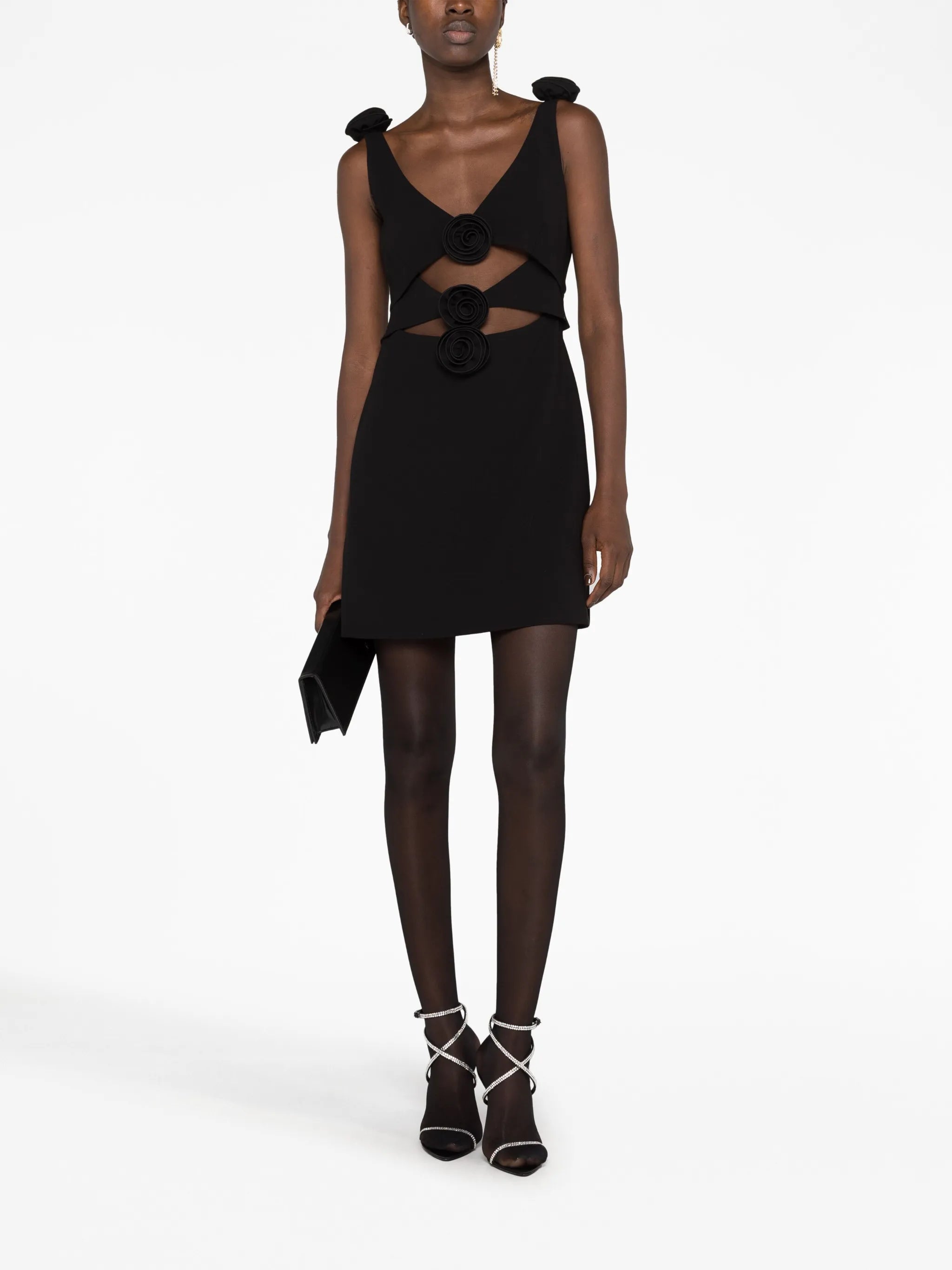 floral-appliqué cut-out minidress