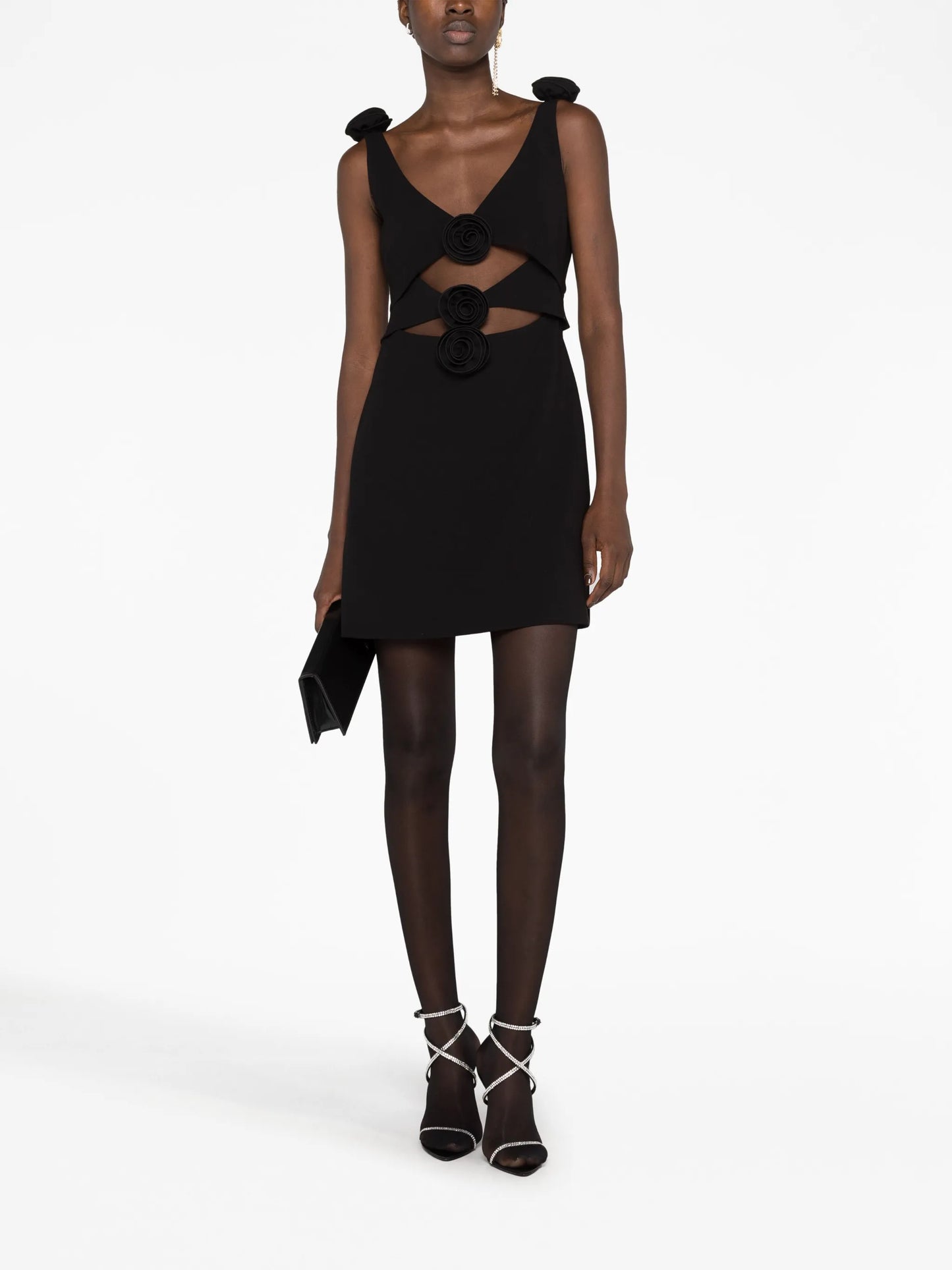 floral-appliqué cut-out minidress