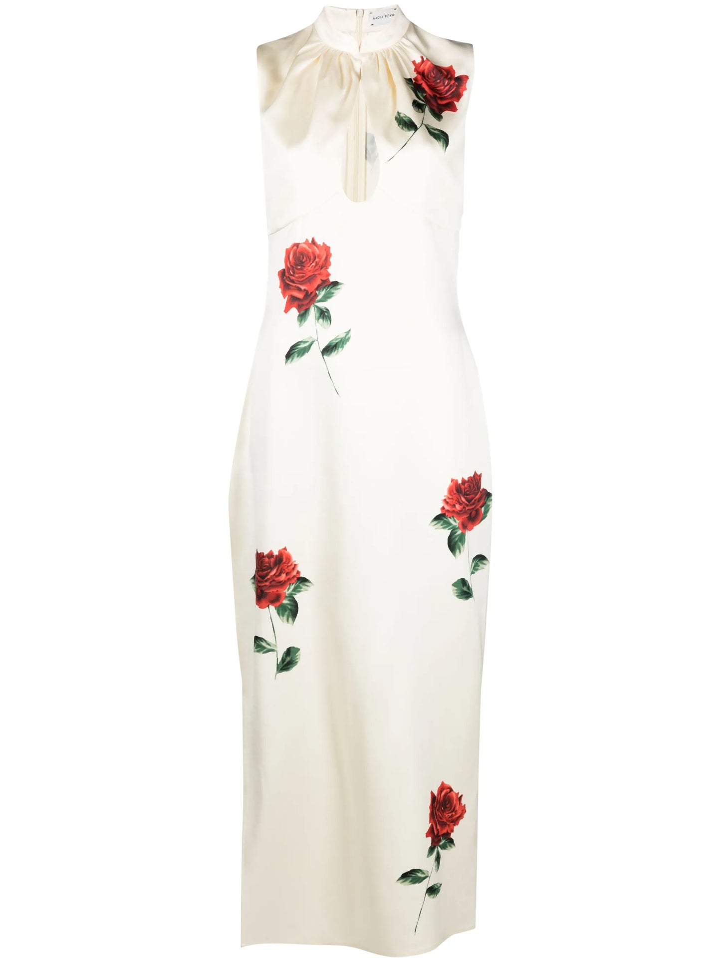 rose-print sleeveless maxi dress