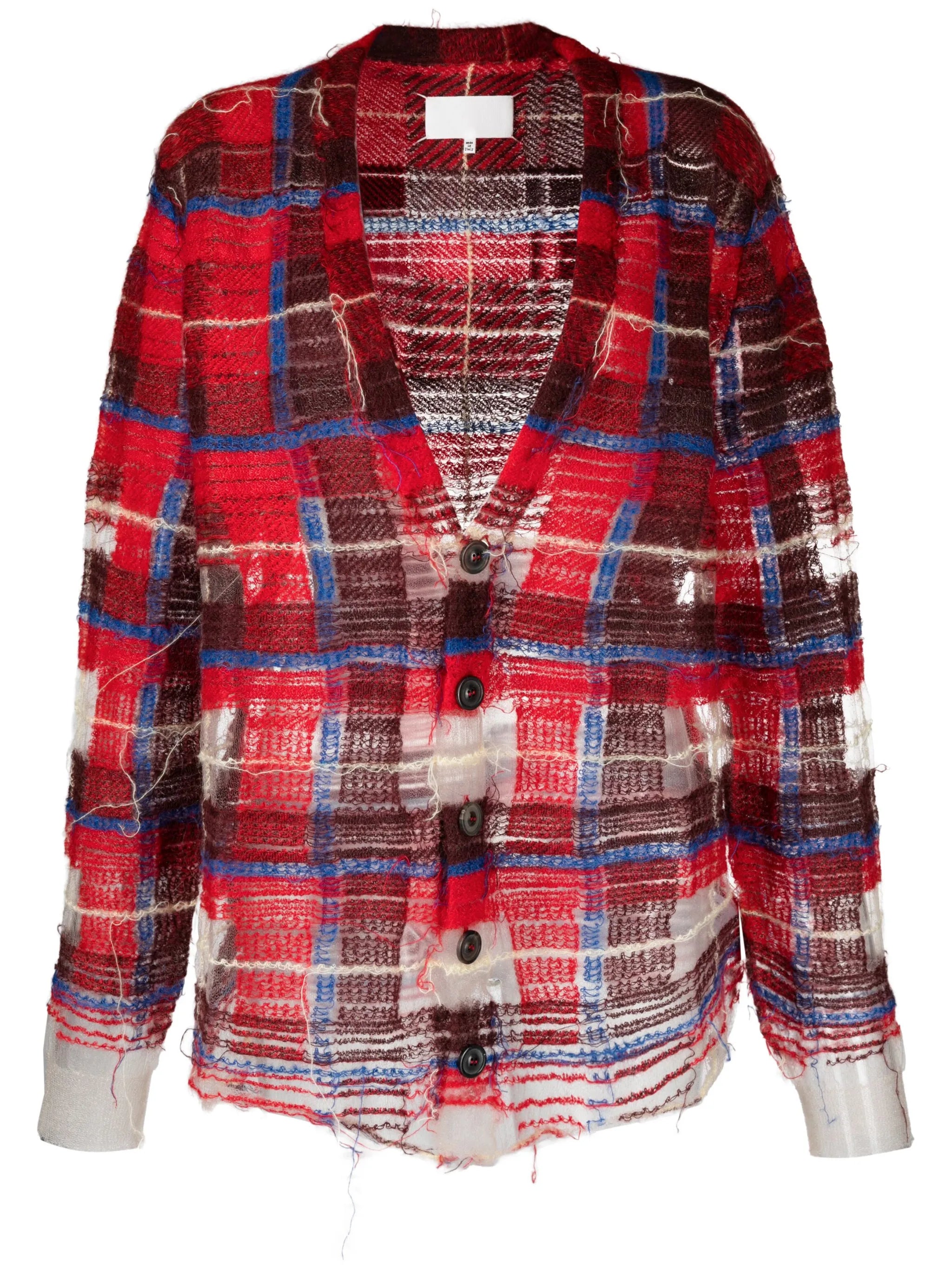 distressed plaid-check print cardigan