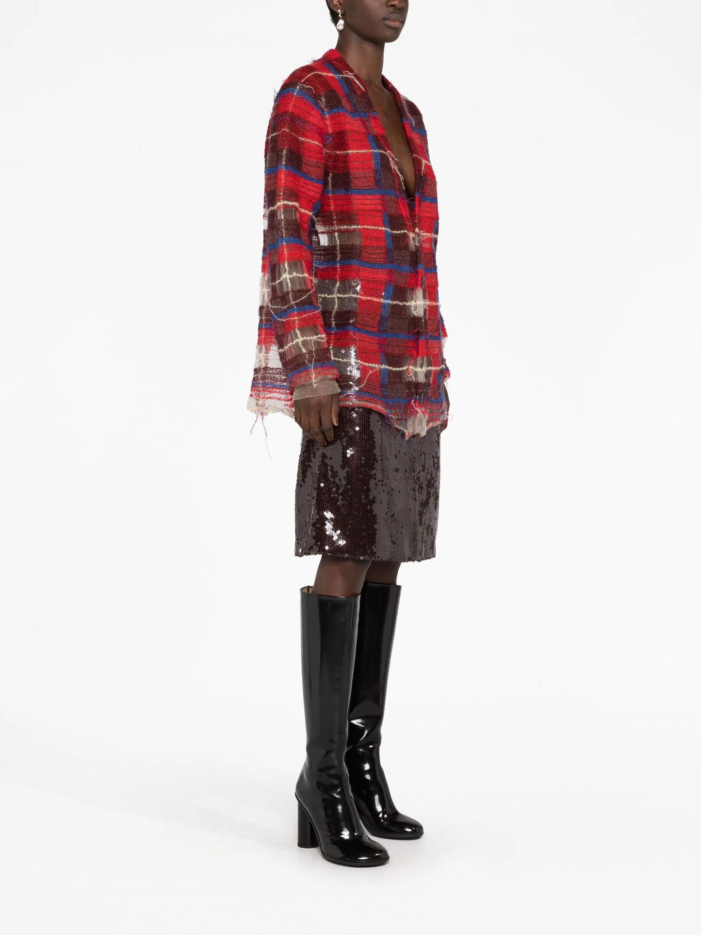 distressed plaid-check print cardigan