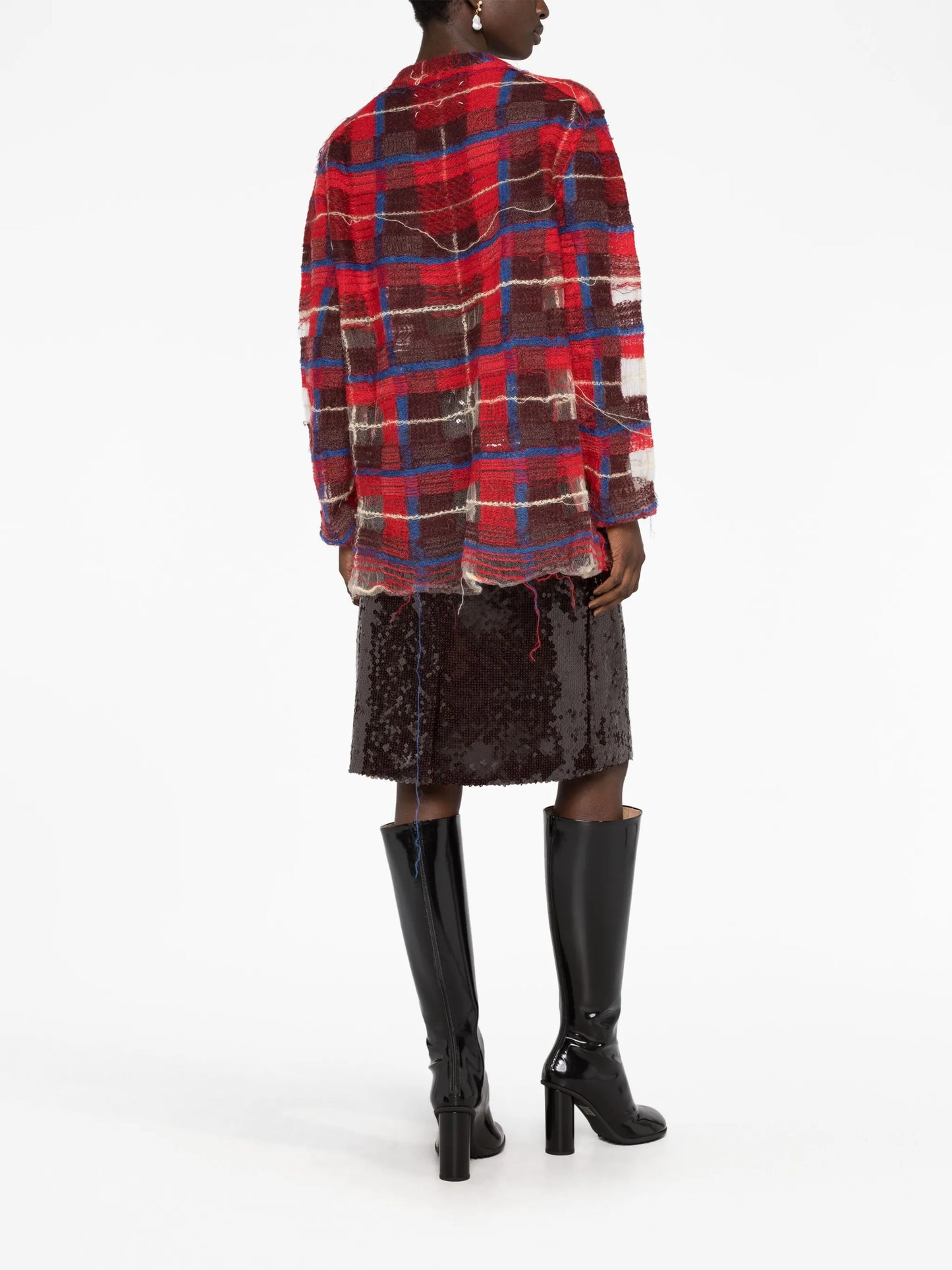 distressed plaid-check print cardigan
