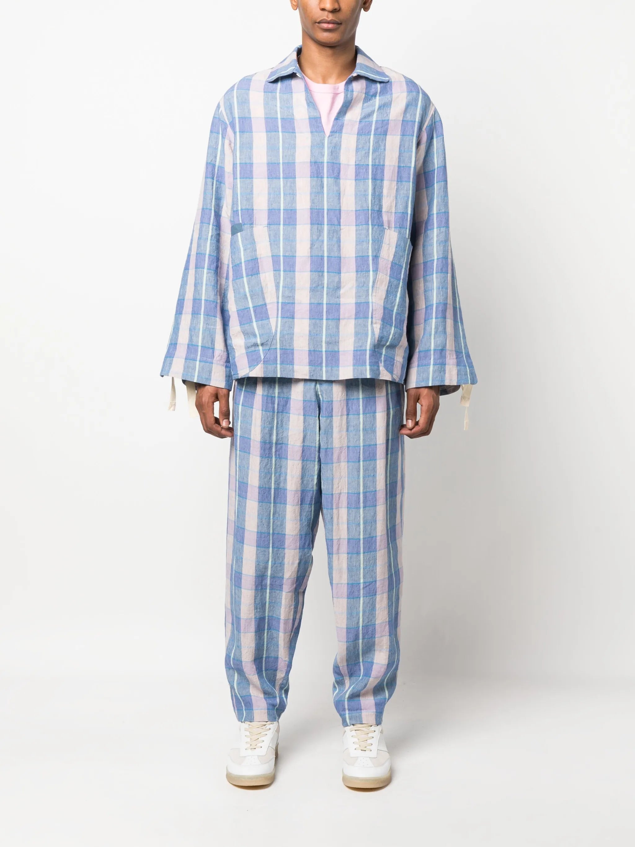 relaxed-fit check-pattern trousers