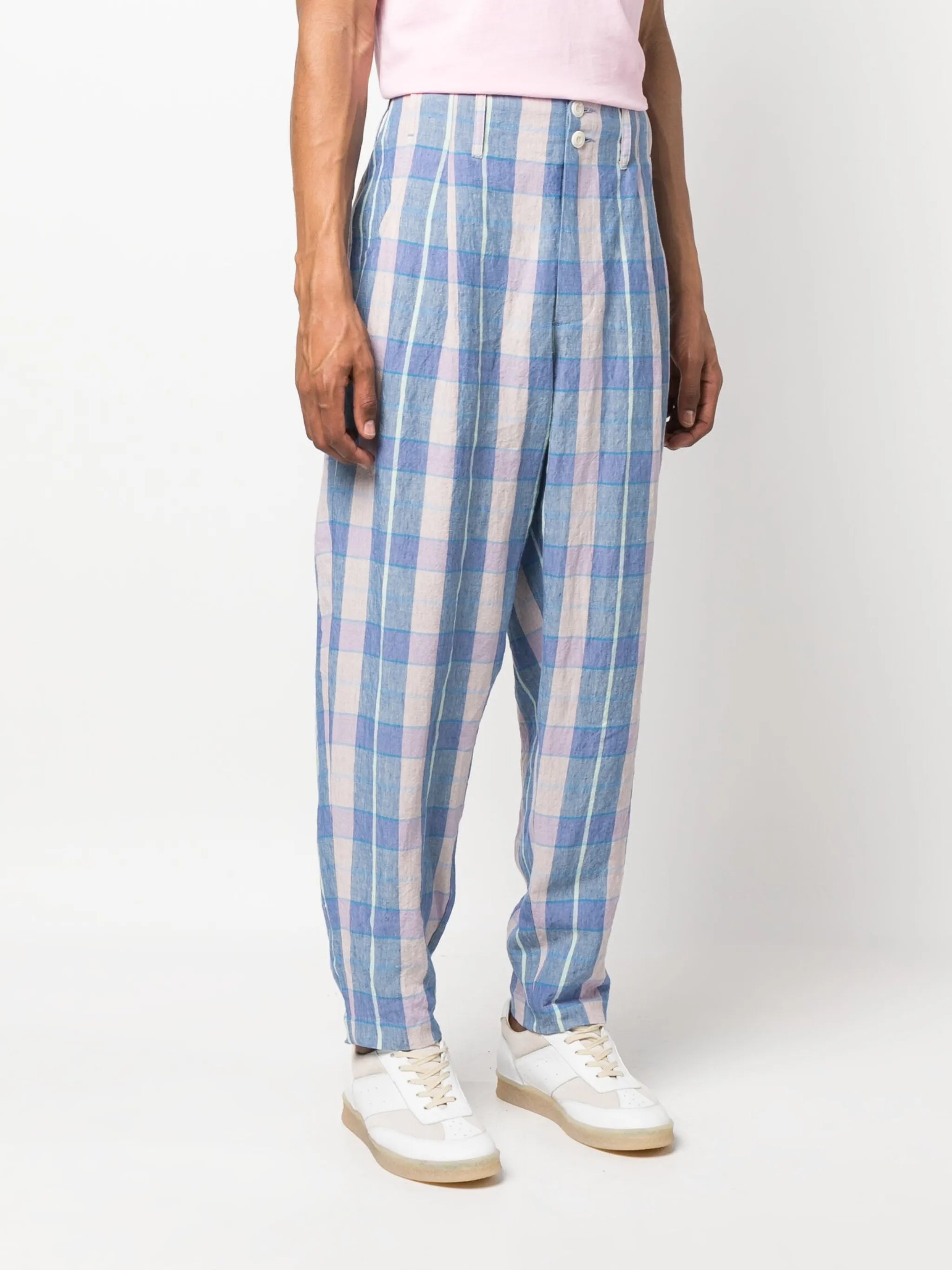 relaxed-fit check-pattern trousers