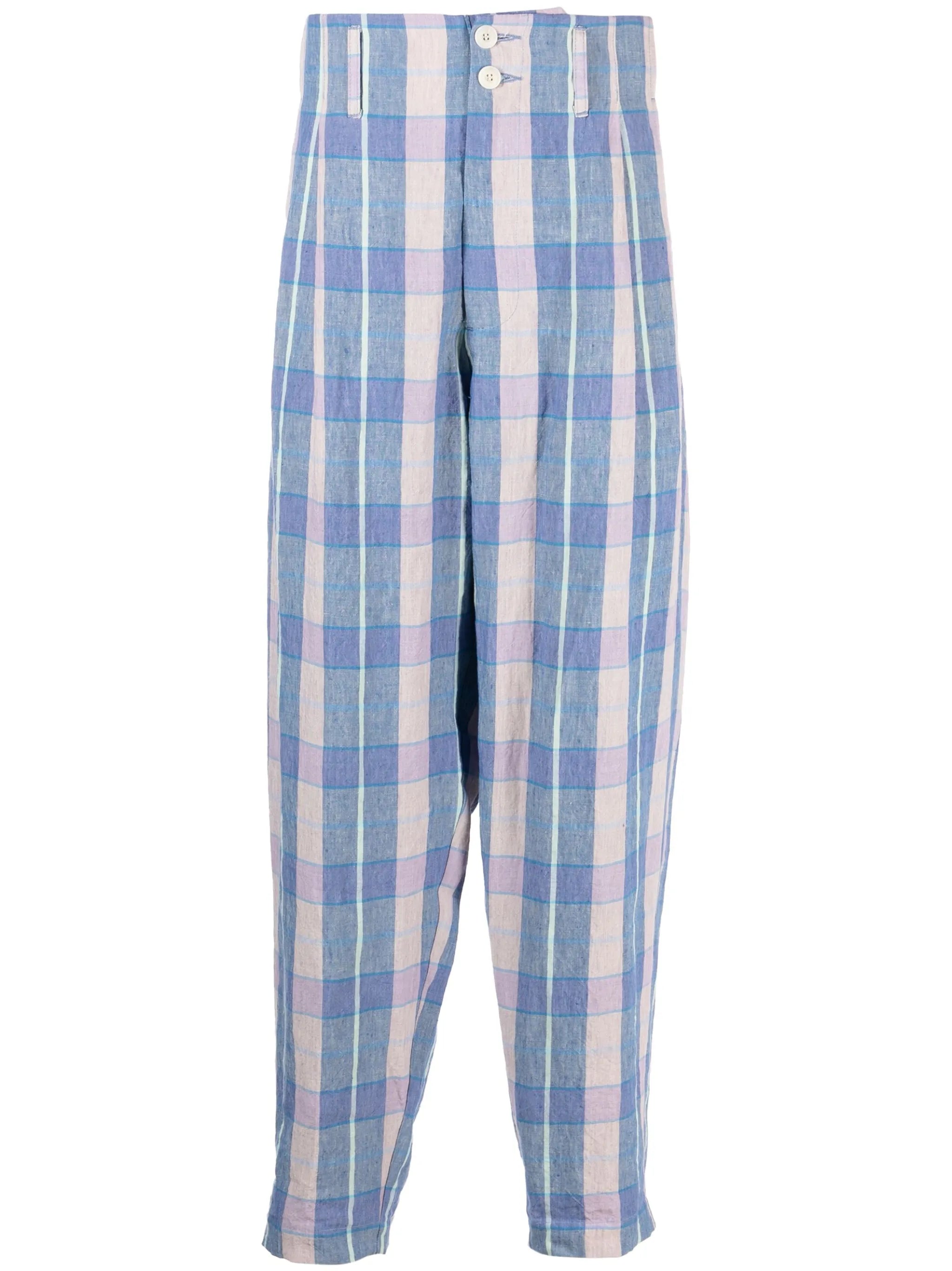 relaxed-fit check-pattern trousers