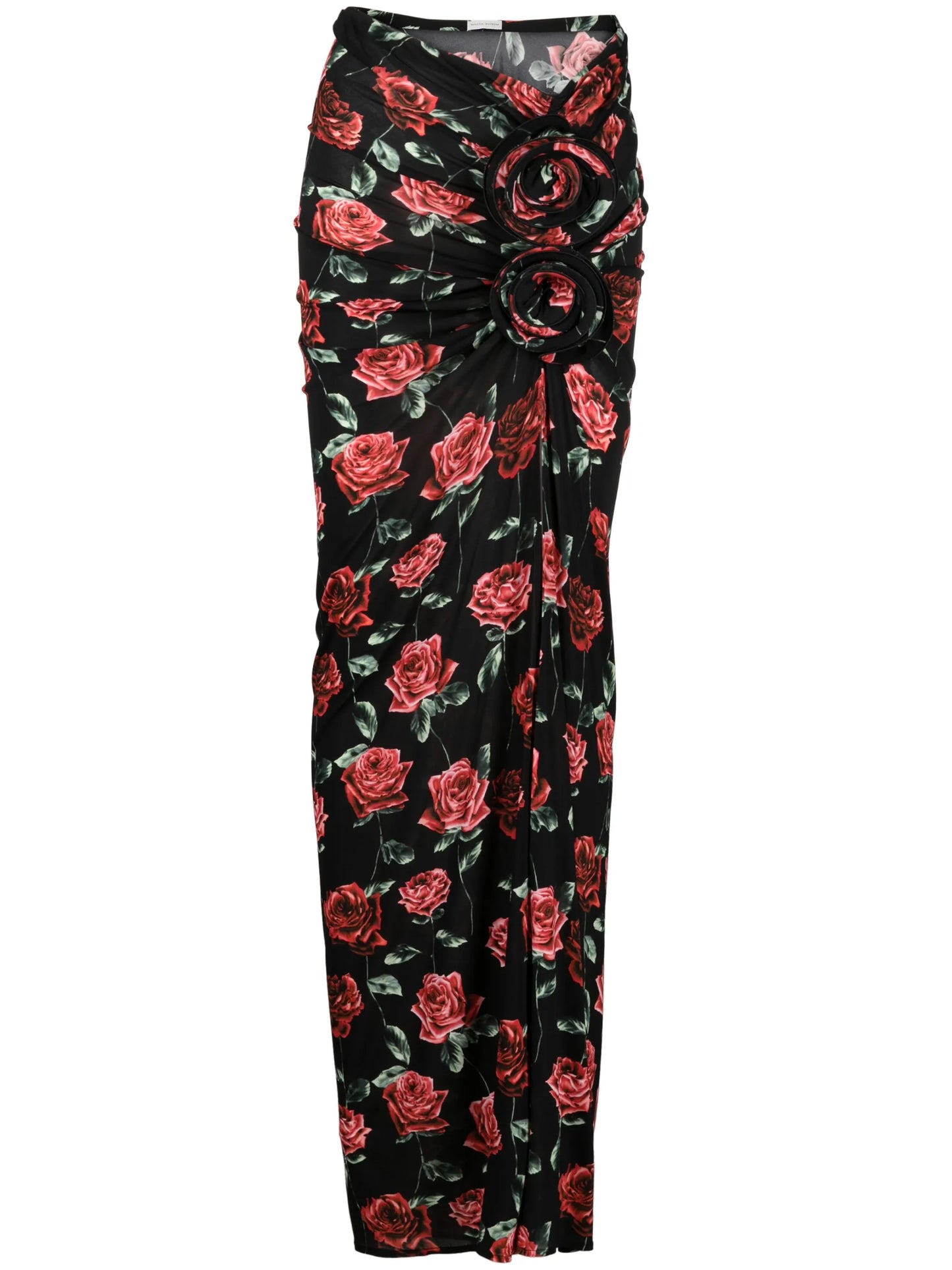 floral-appliqué rose-print skirt