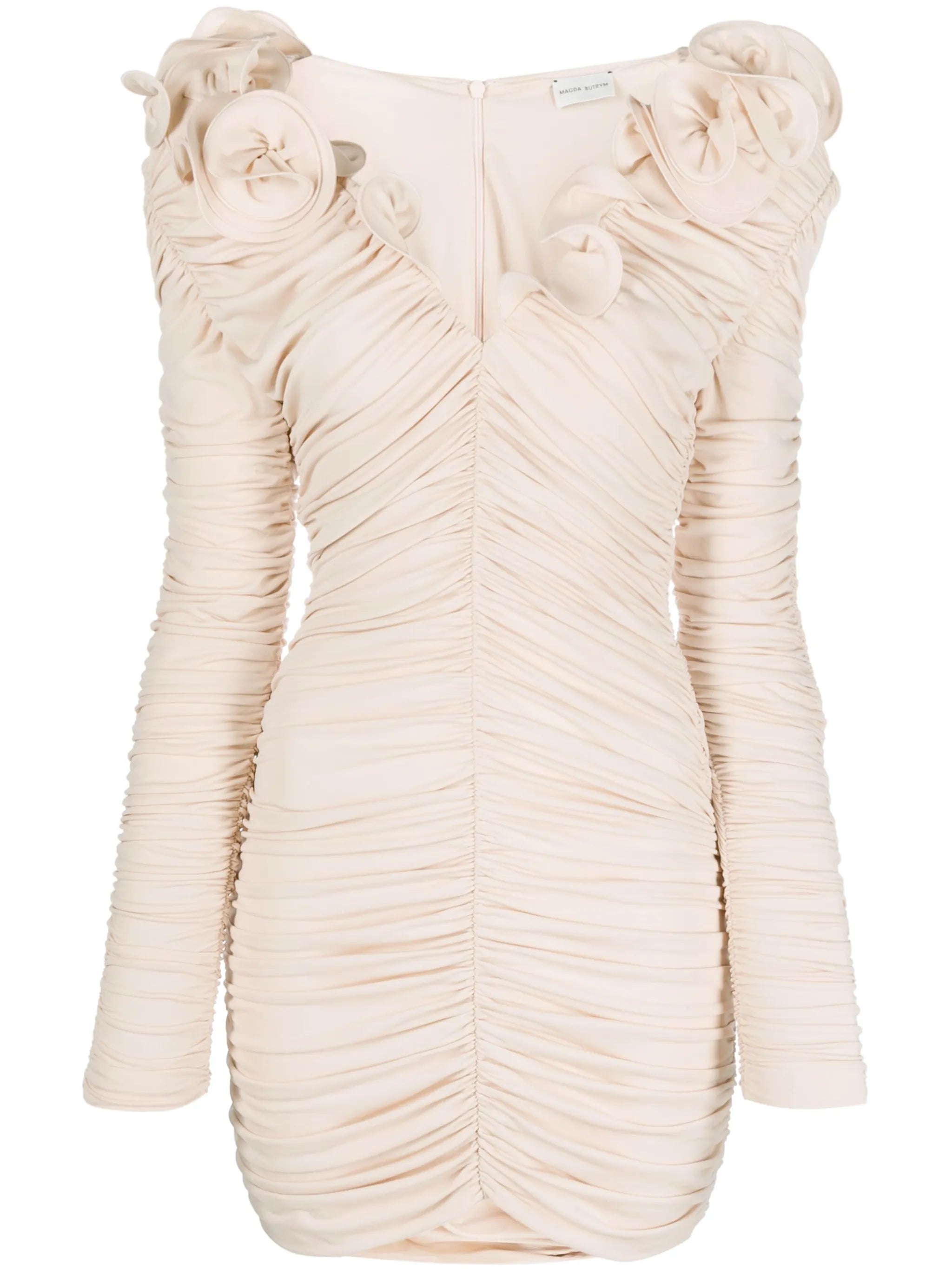long-sleeve ruched silk minidress