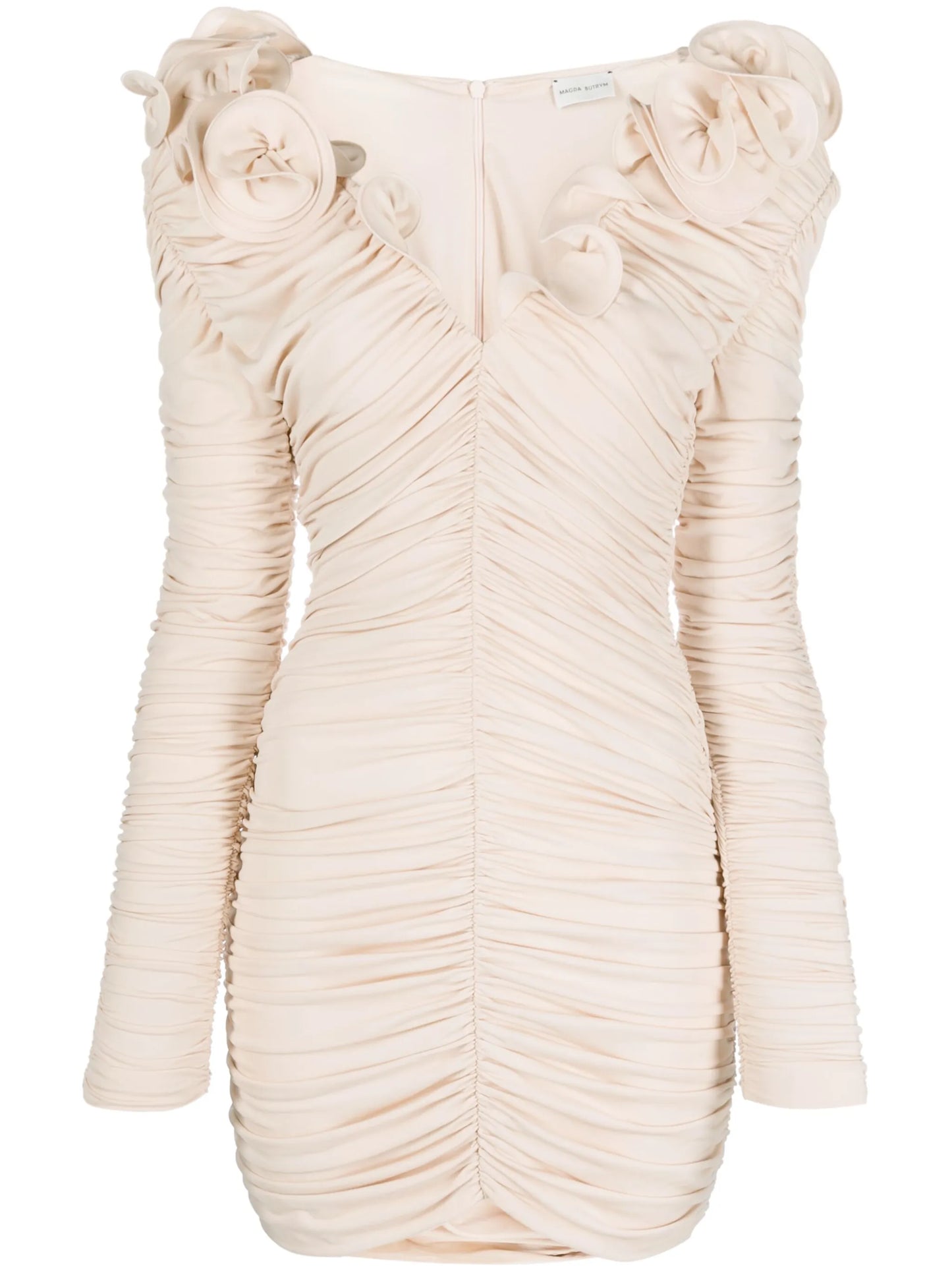 long-sleeve ruched silk minidress