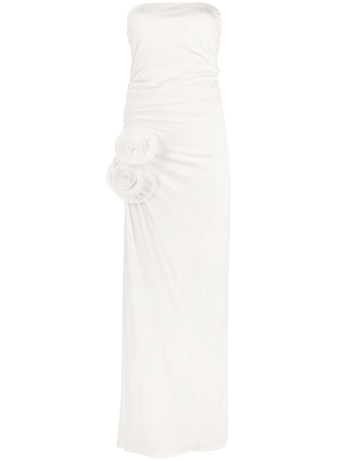 floral-appliqué strapless gown