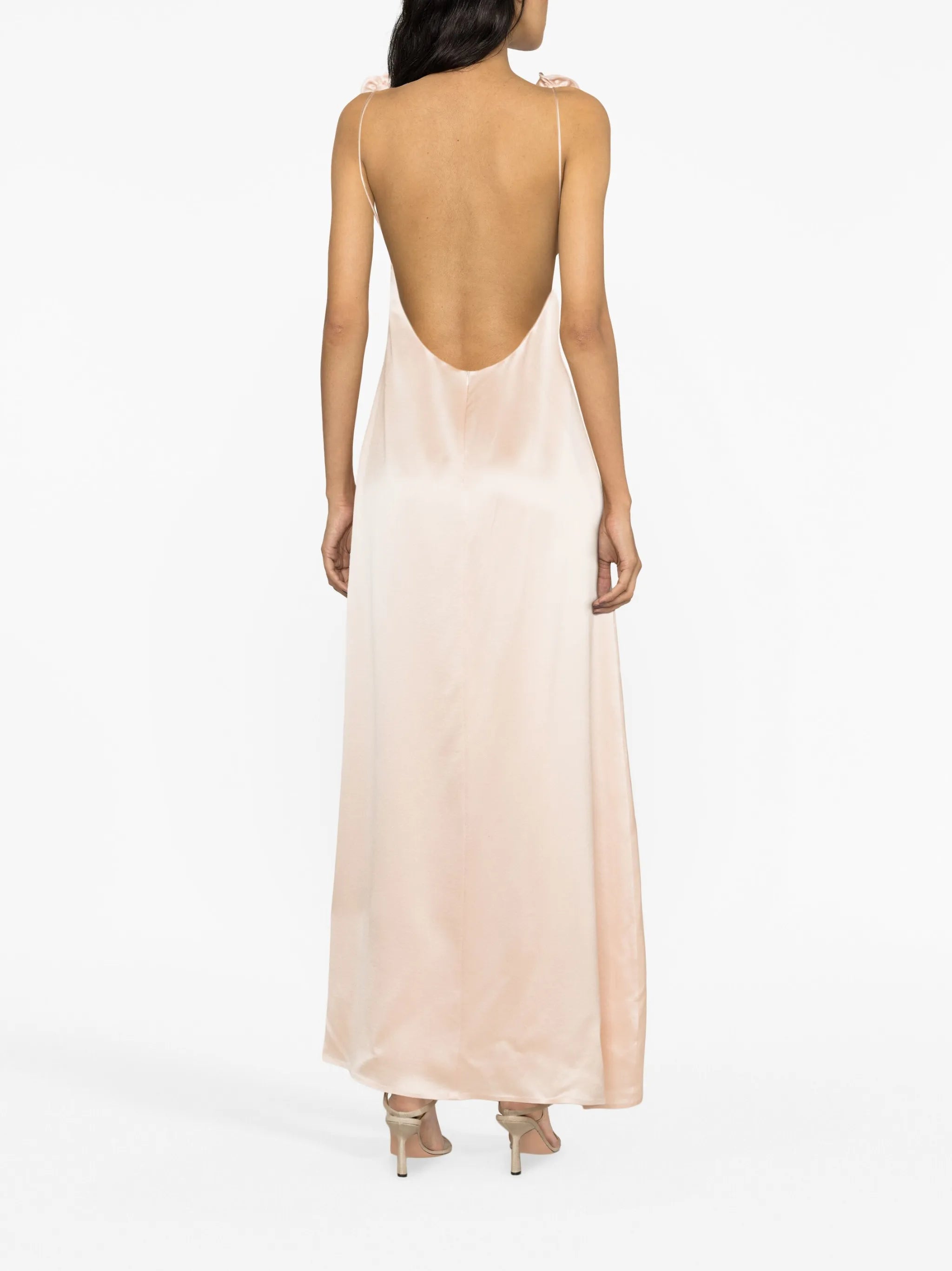 floral-appliqué silk maxi dress