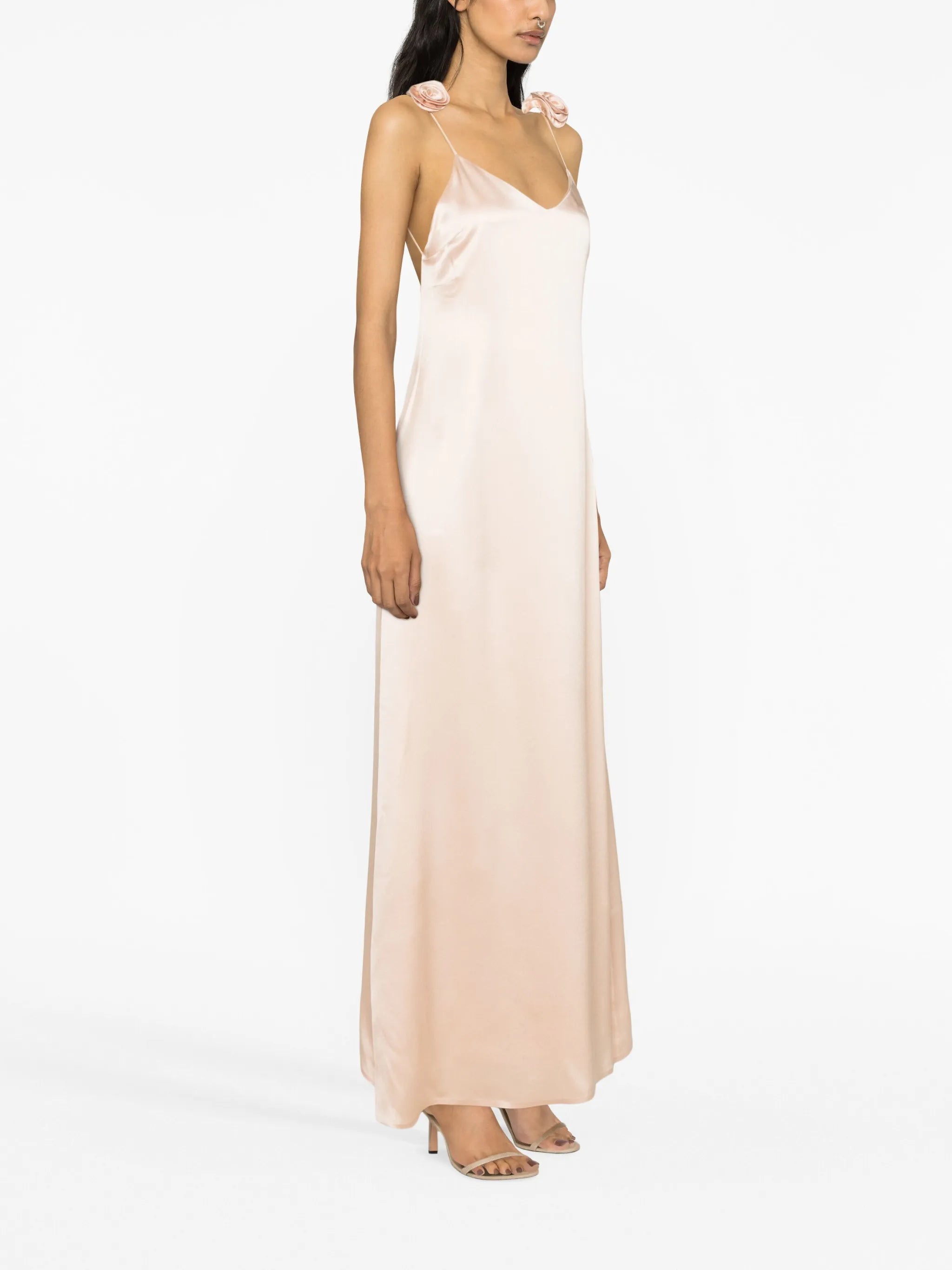 floral-appliqué silk maxi dress