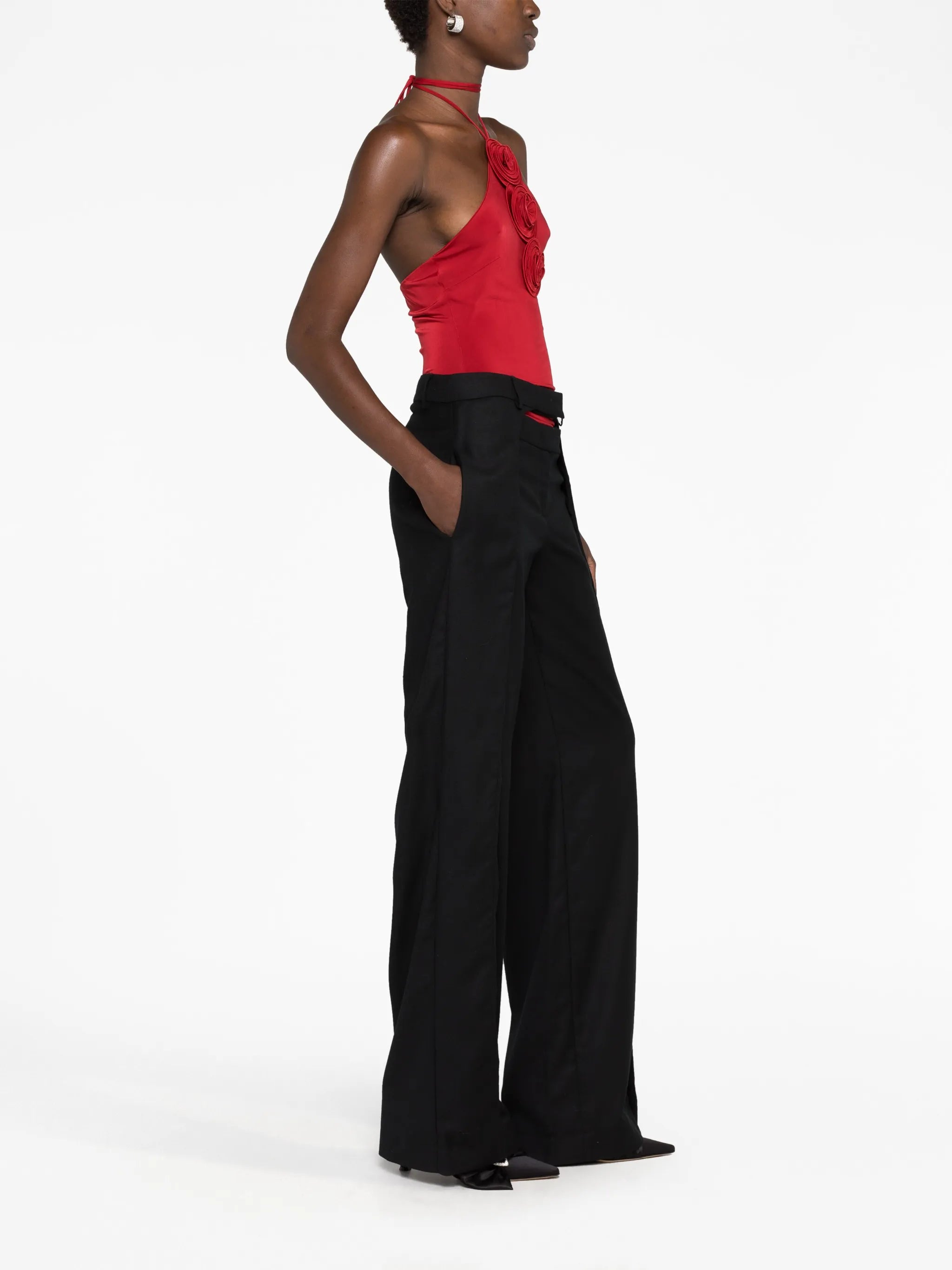 floral-appliqué halterneck top