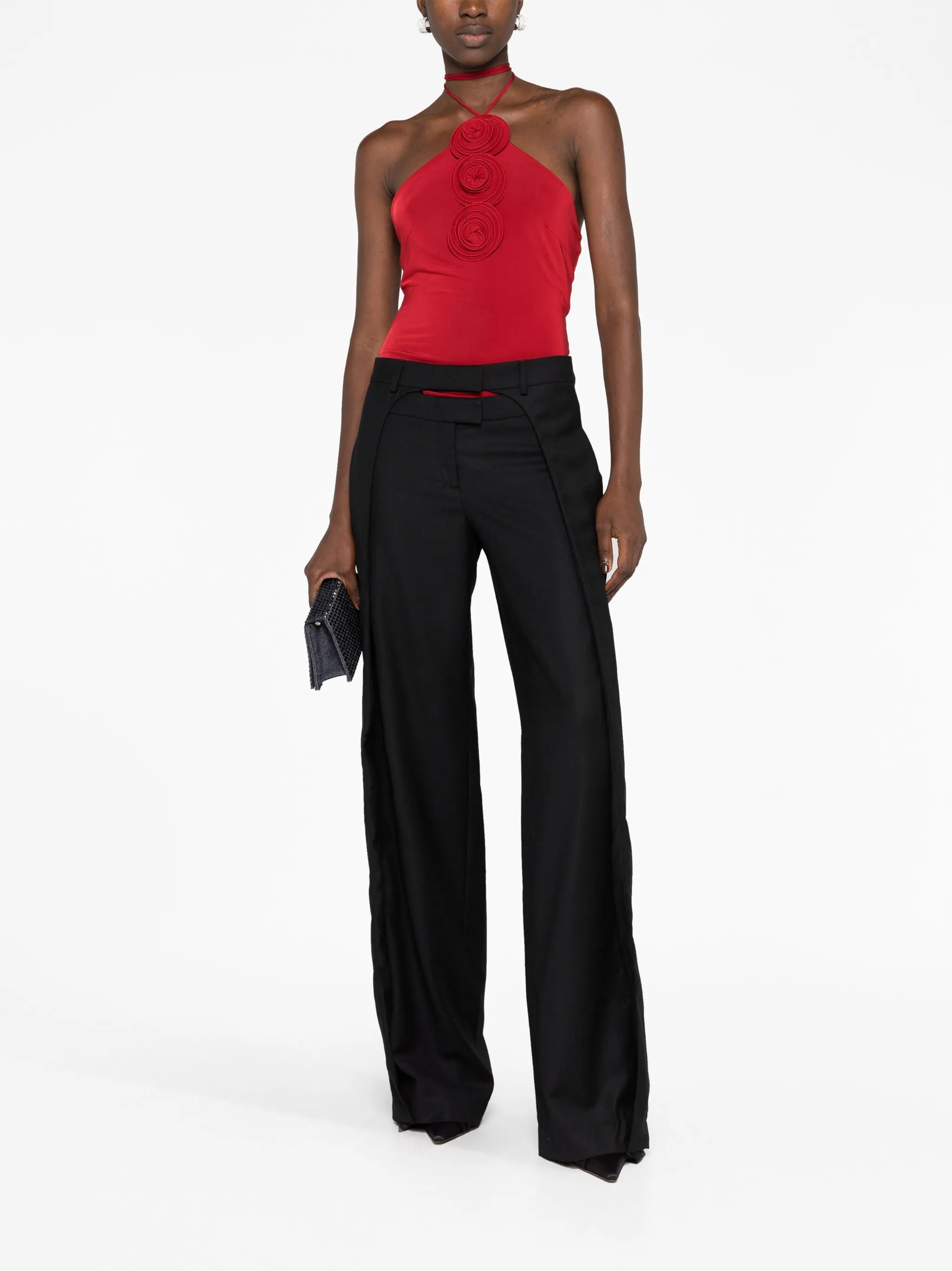 floral-appliqué halterneck top