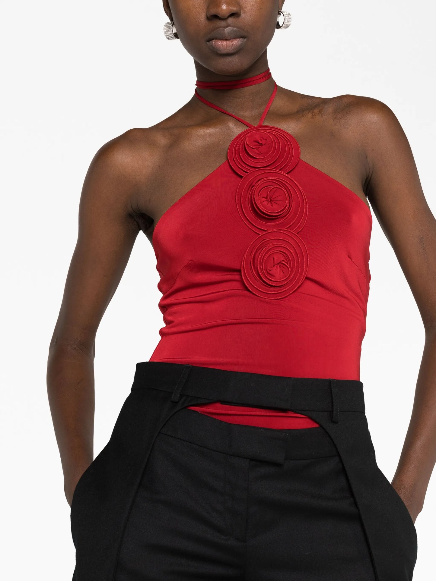 floral-appliqué halterneck top