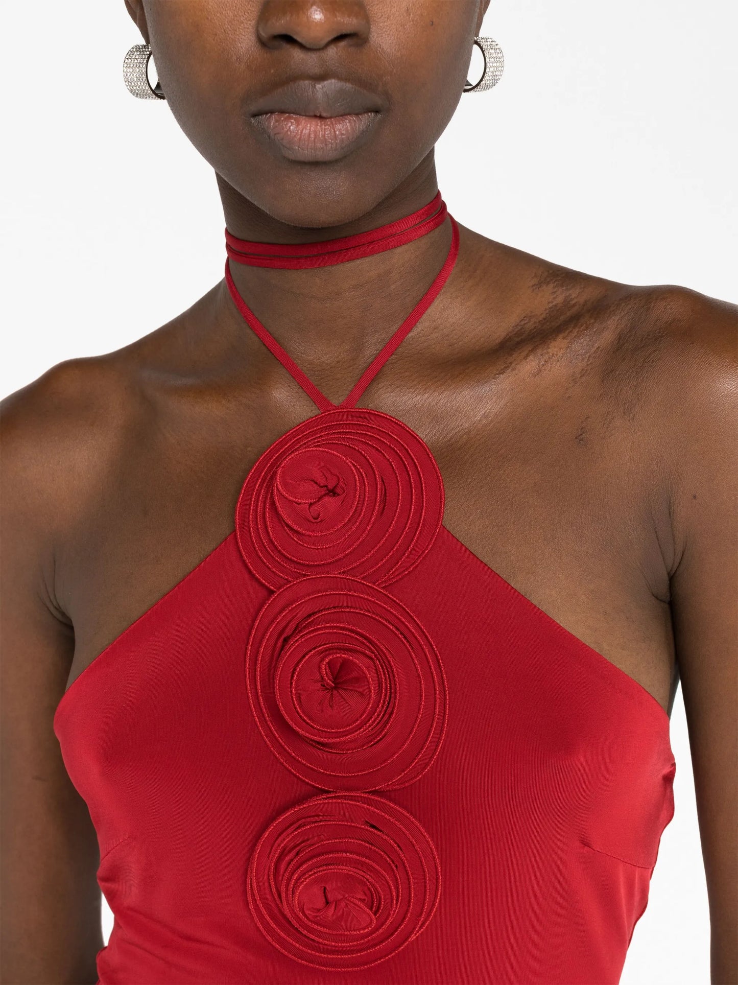 floral-appliqué halterneck top