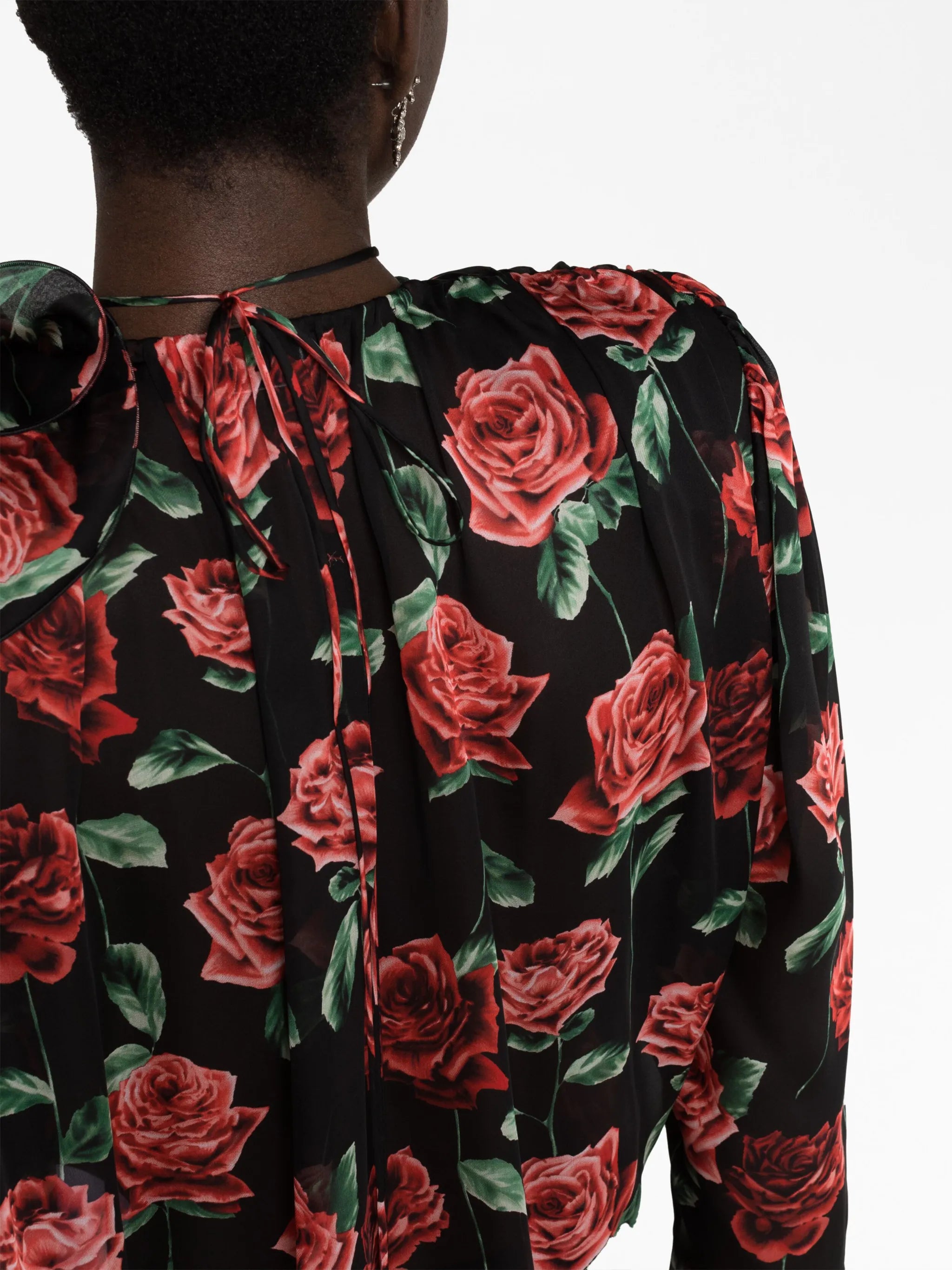 rose-print silk shirt
