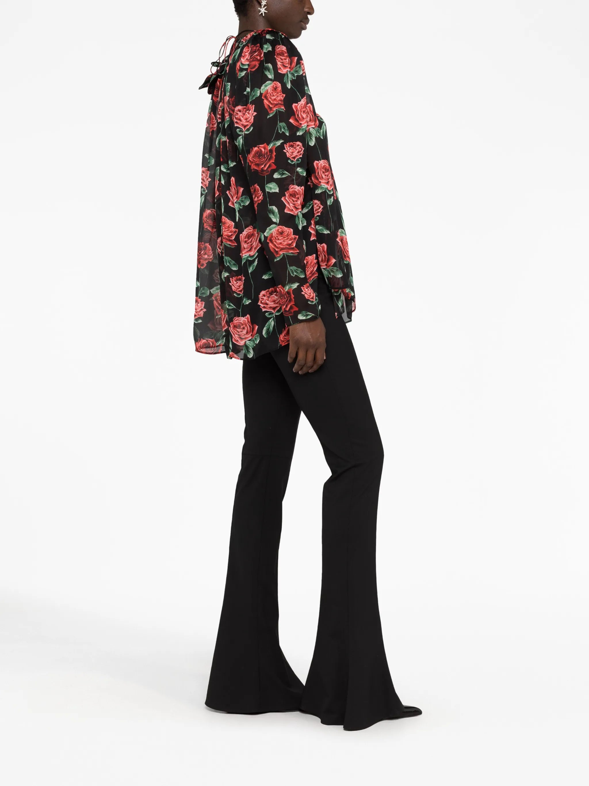 rose-print silk shirt