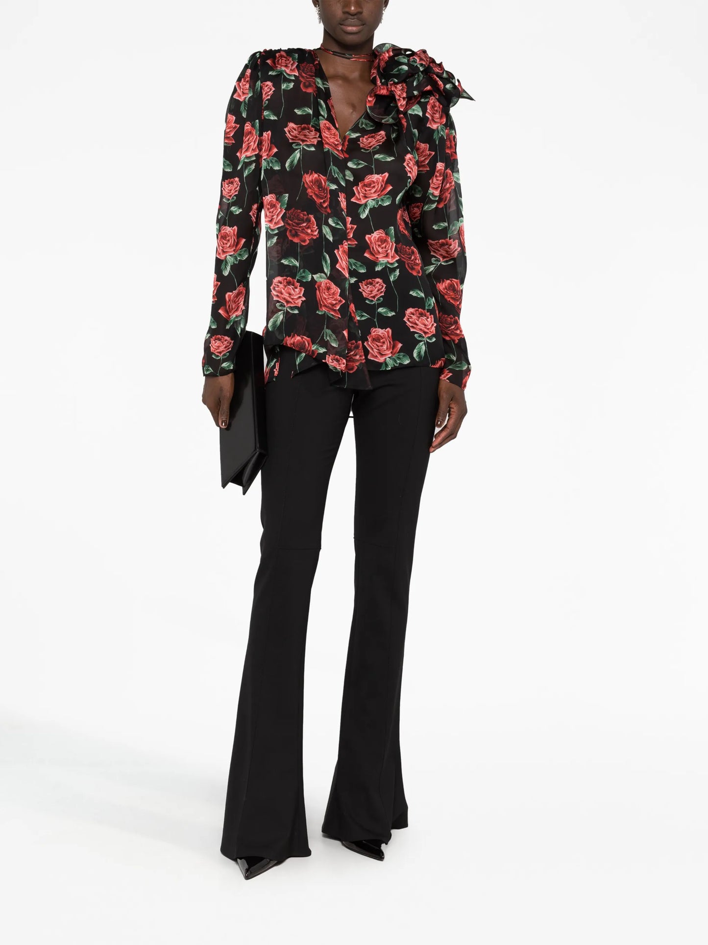rose-print silk shirt