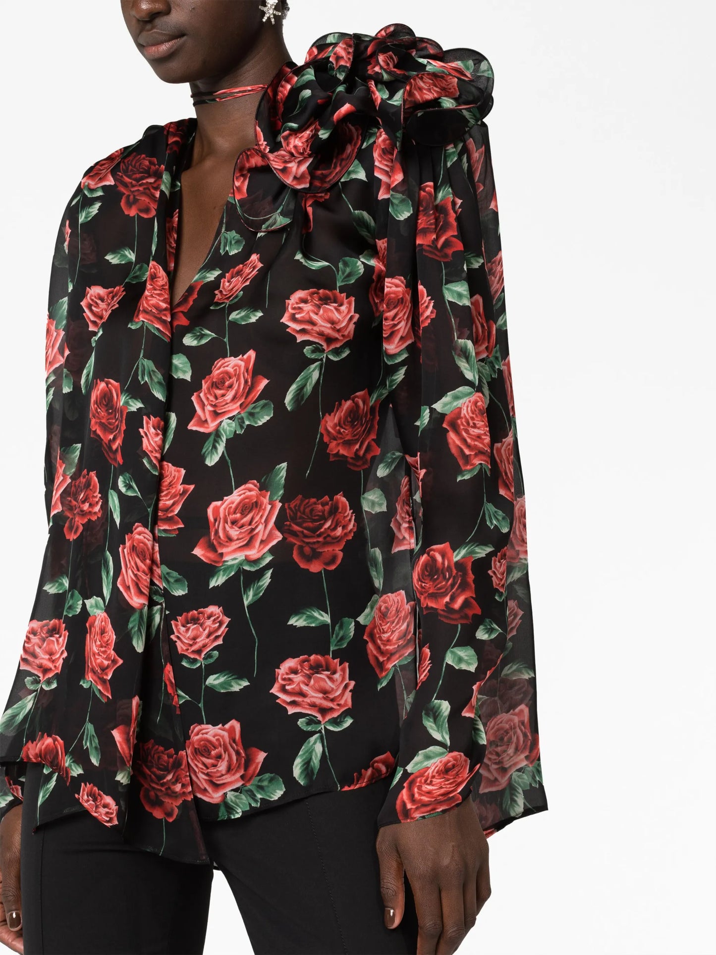 rose-print silk shirt