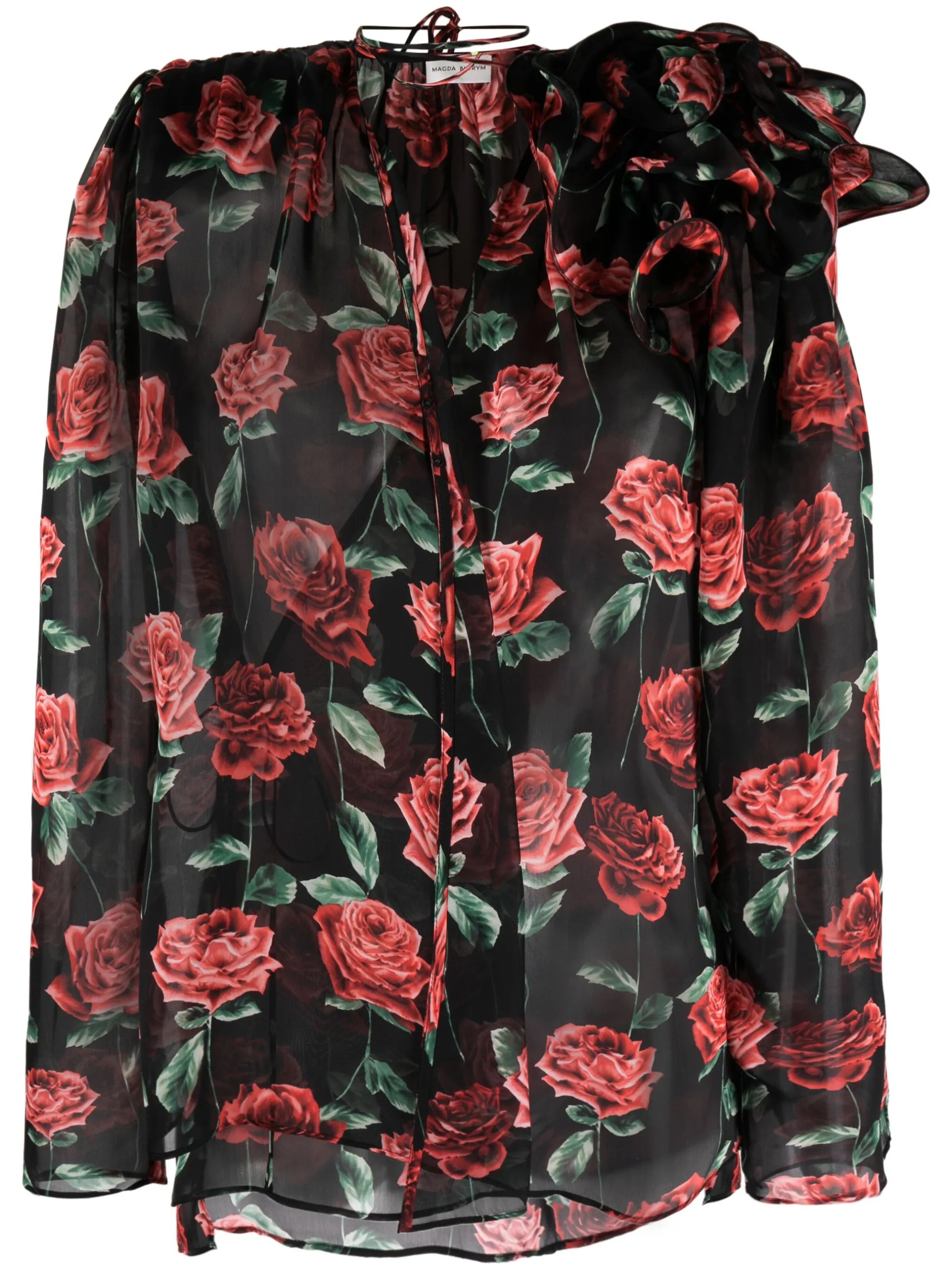 rose-print silk shirt