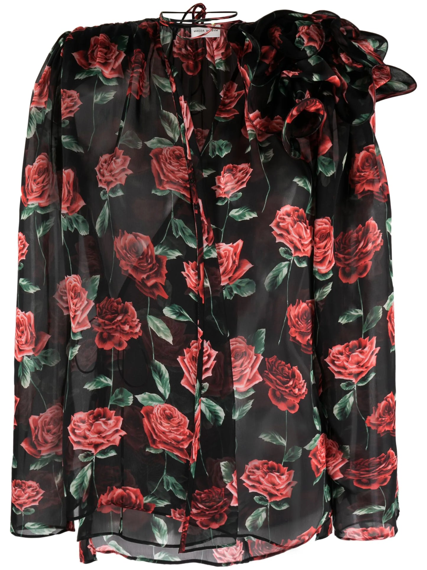 rose-print silk shirt