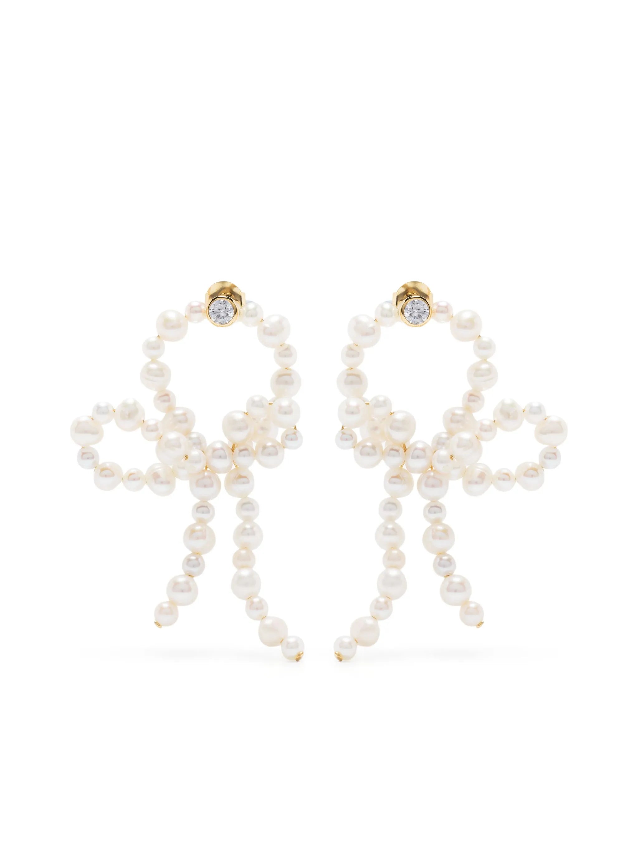 bow-detail pearl drop earrings