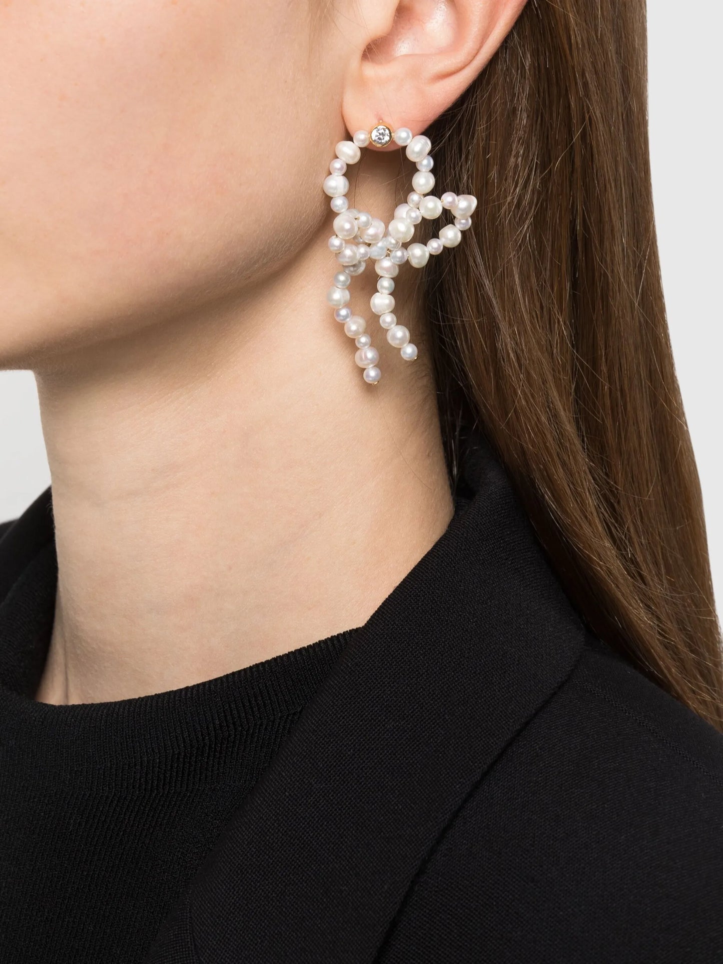 bow-detail pearl drop earrings