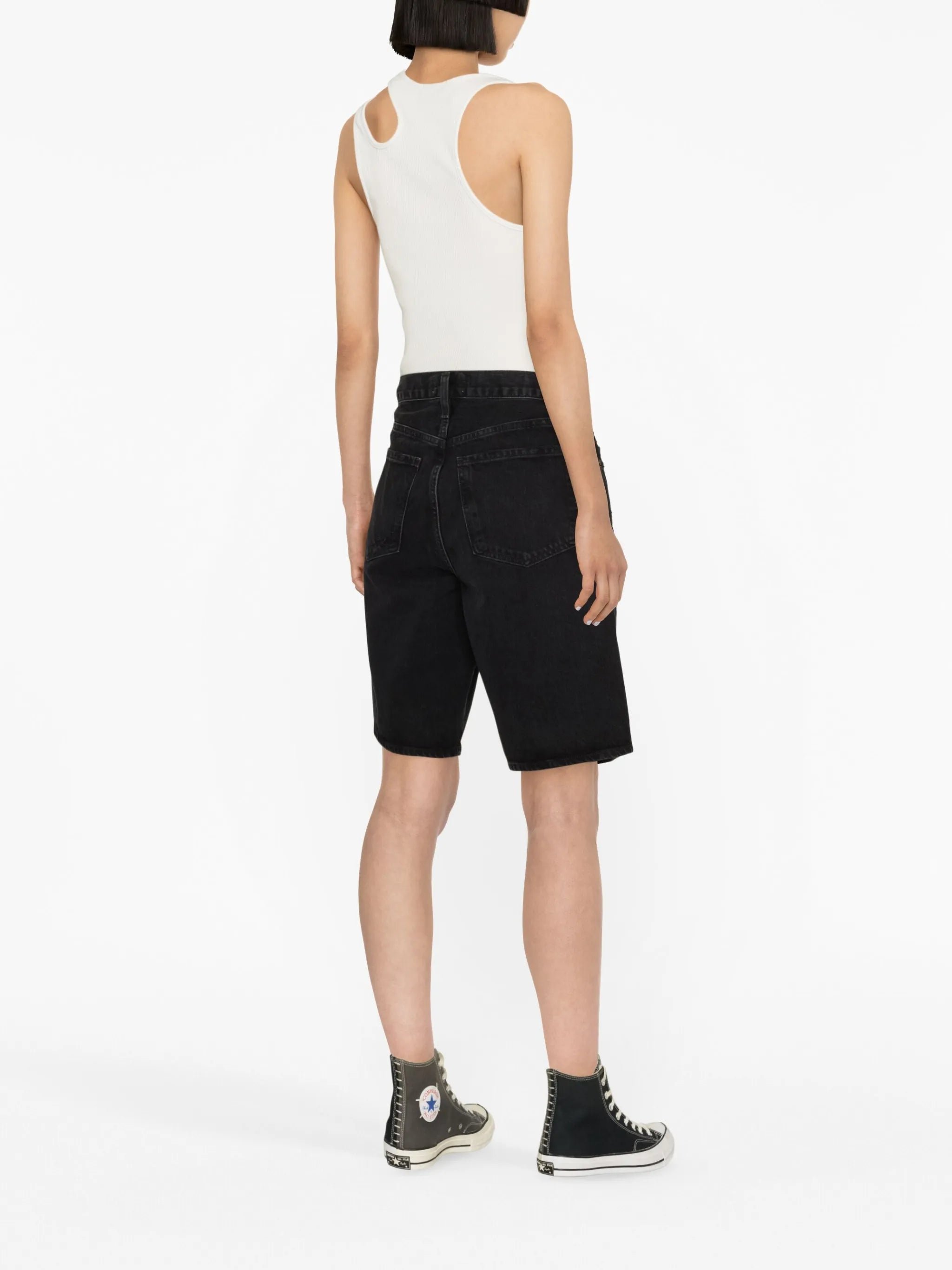wide-leg denim shorts