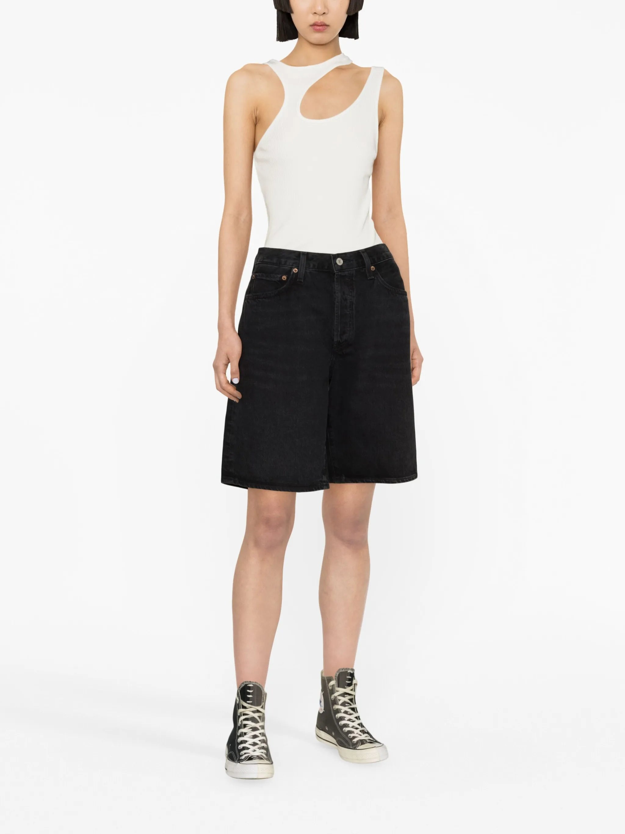 wide-leg denim shorts