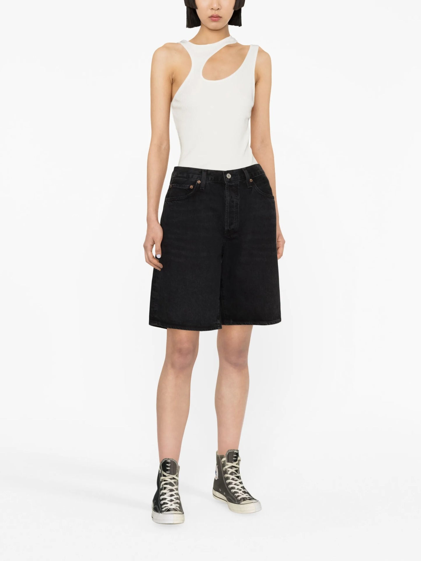 wide-leg denim shorts