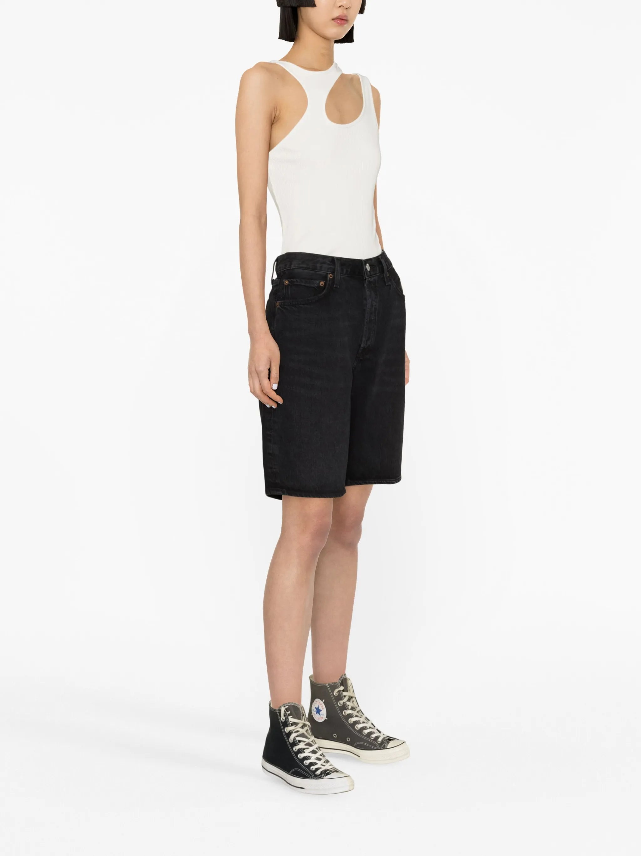 wide-leg denim shorts