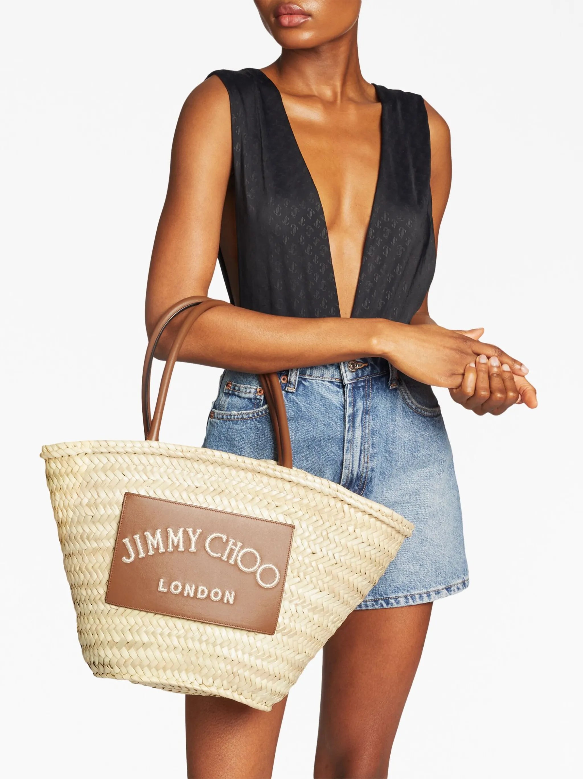 embroidered-logo interwoven tote