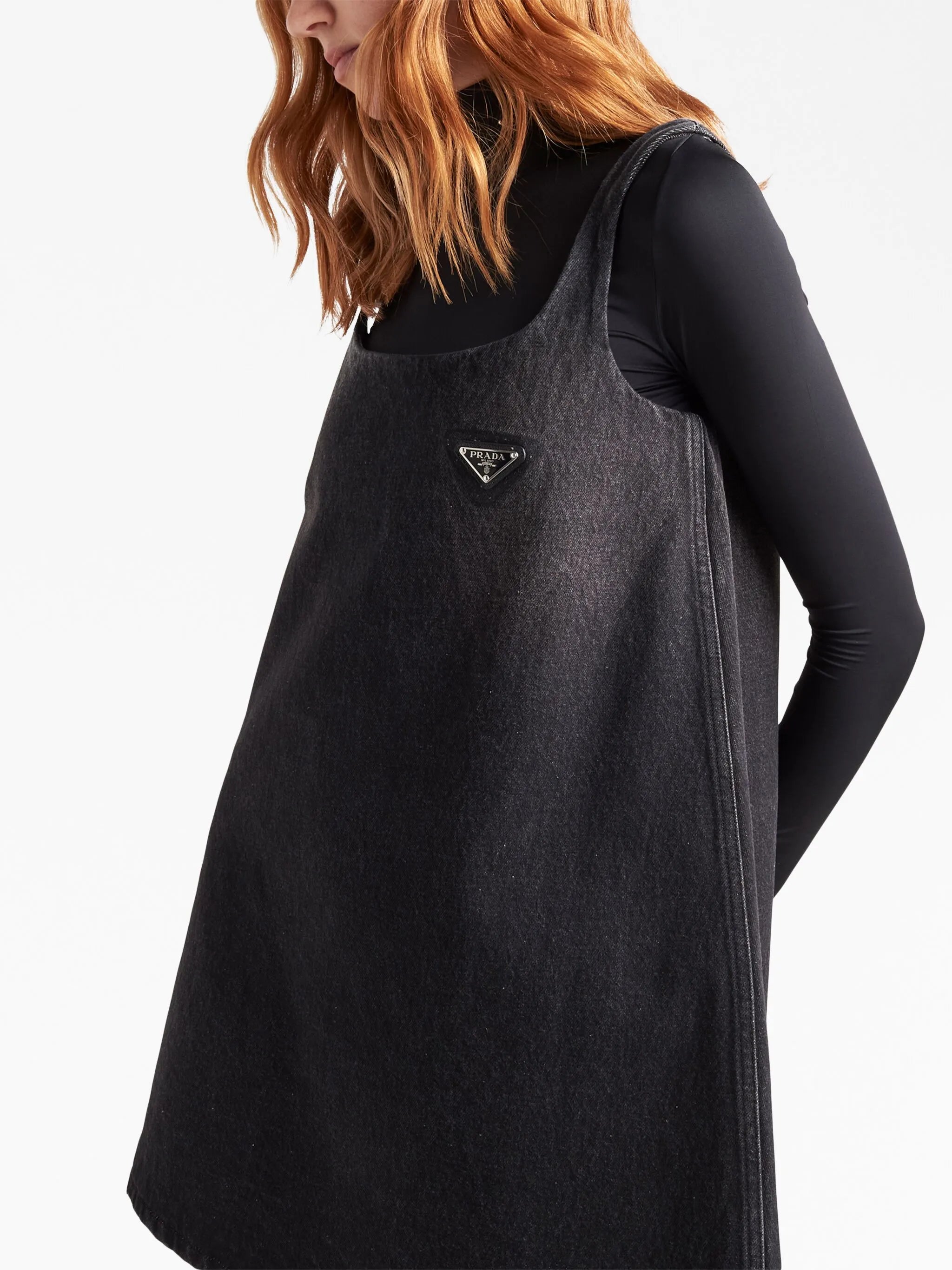 triangle logo A-line denim dress