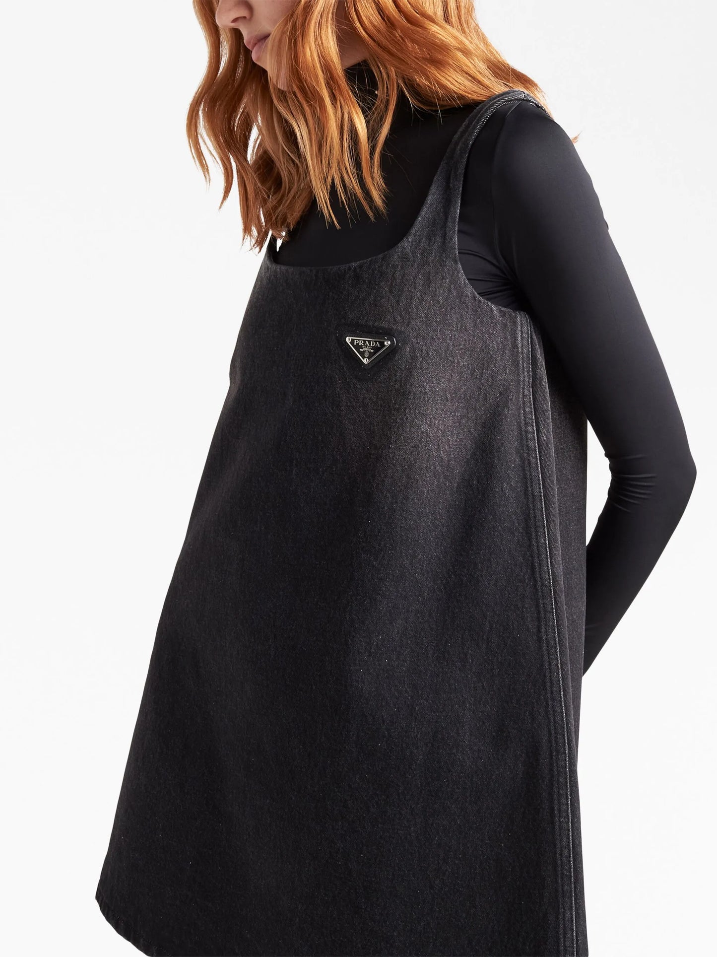 triangle logo A-line denim dress