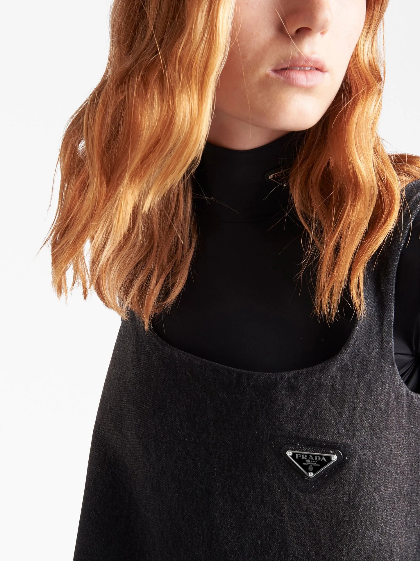 triangle logo A-line denim dress