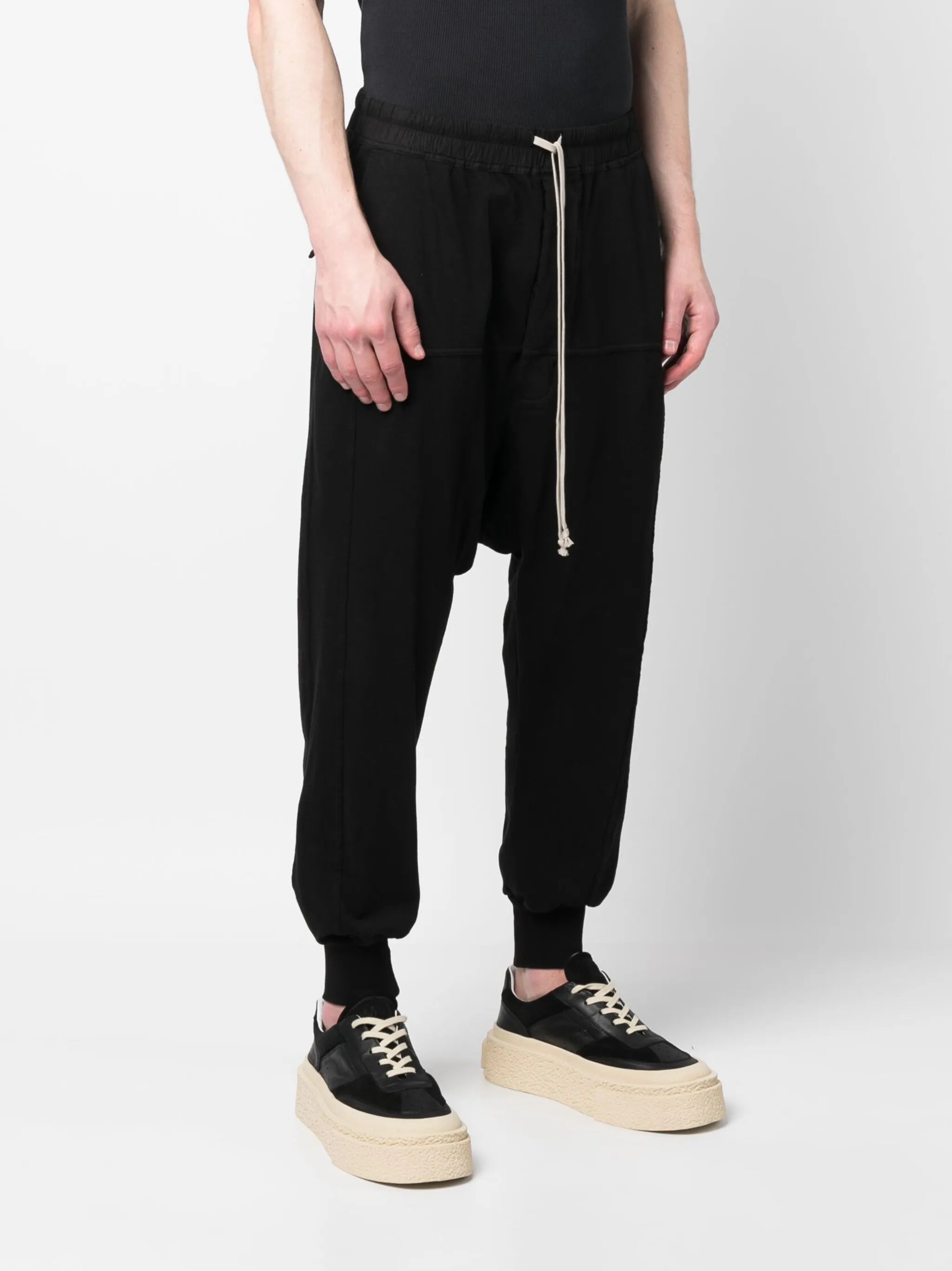drawstring drop-crotch cotton trousers