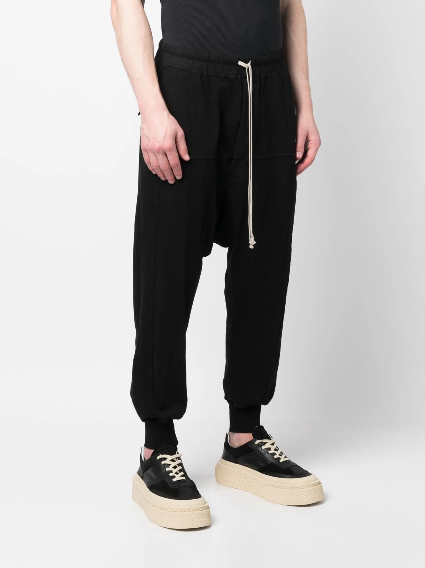drawstring drop-crotch cotton trousers
