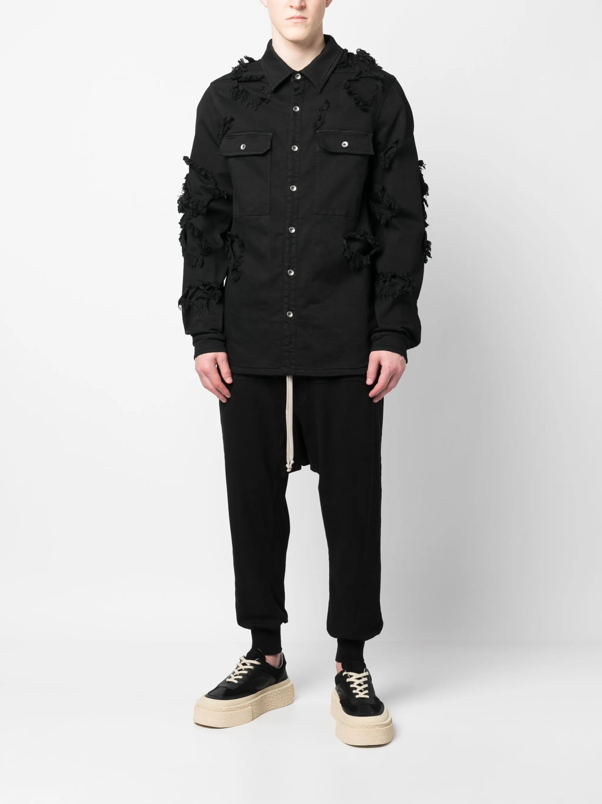 drawstring drop-crotch cotton trousers