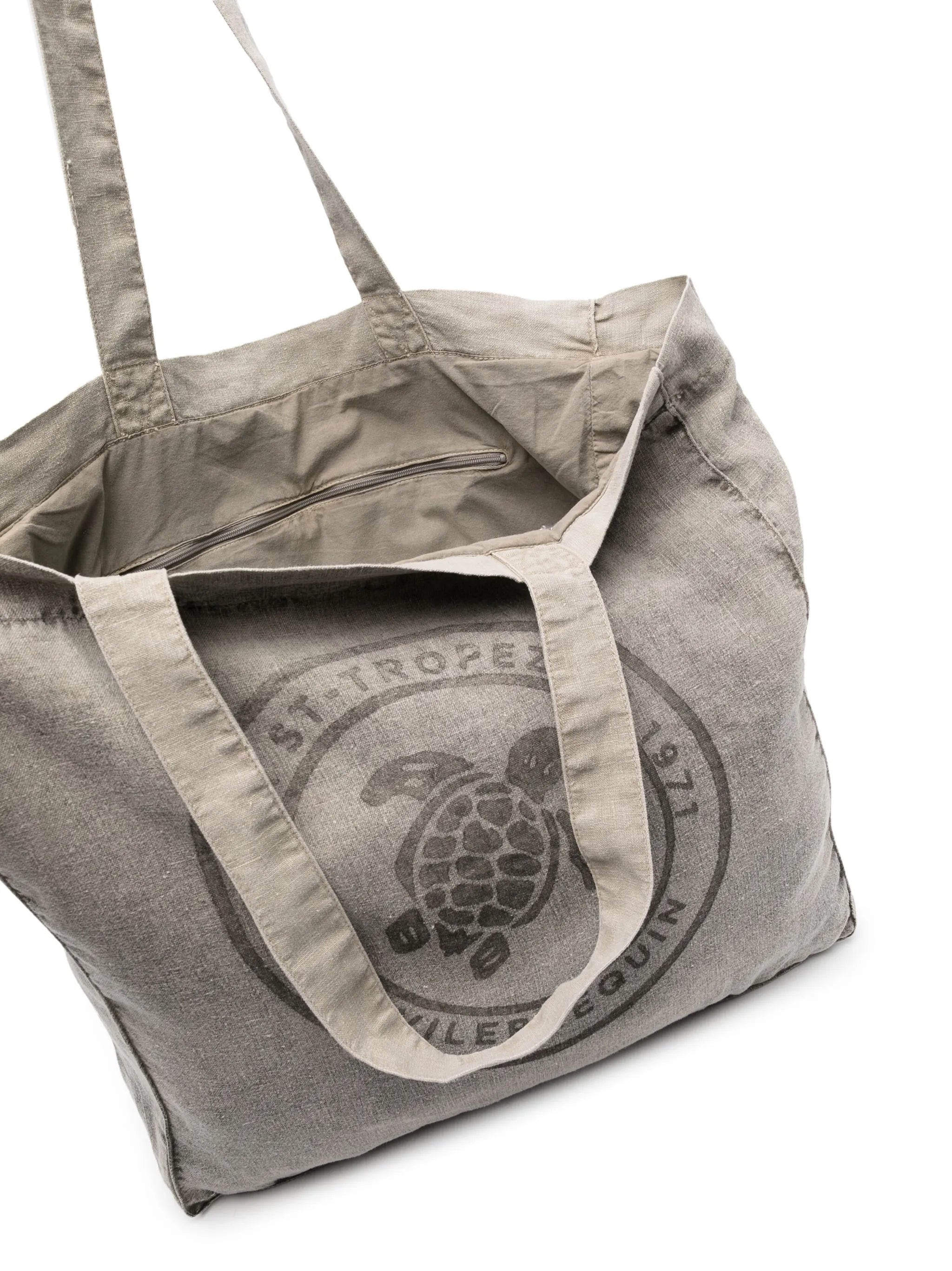 logo-print linen tote bag