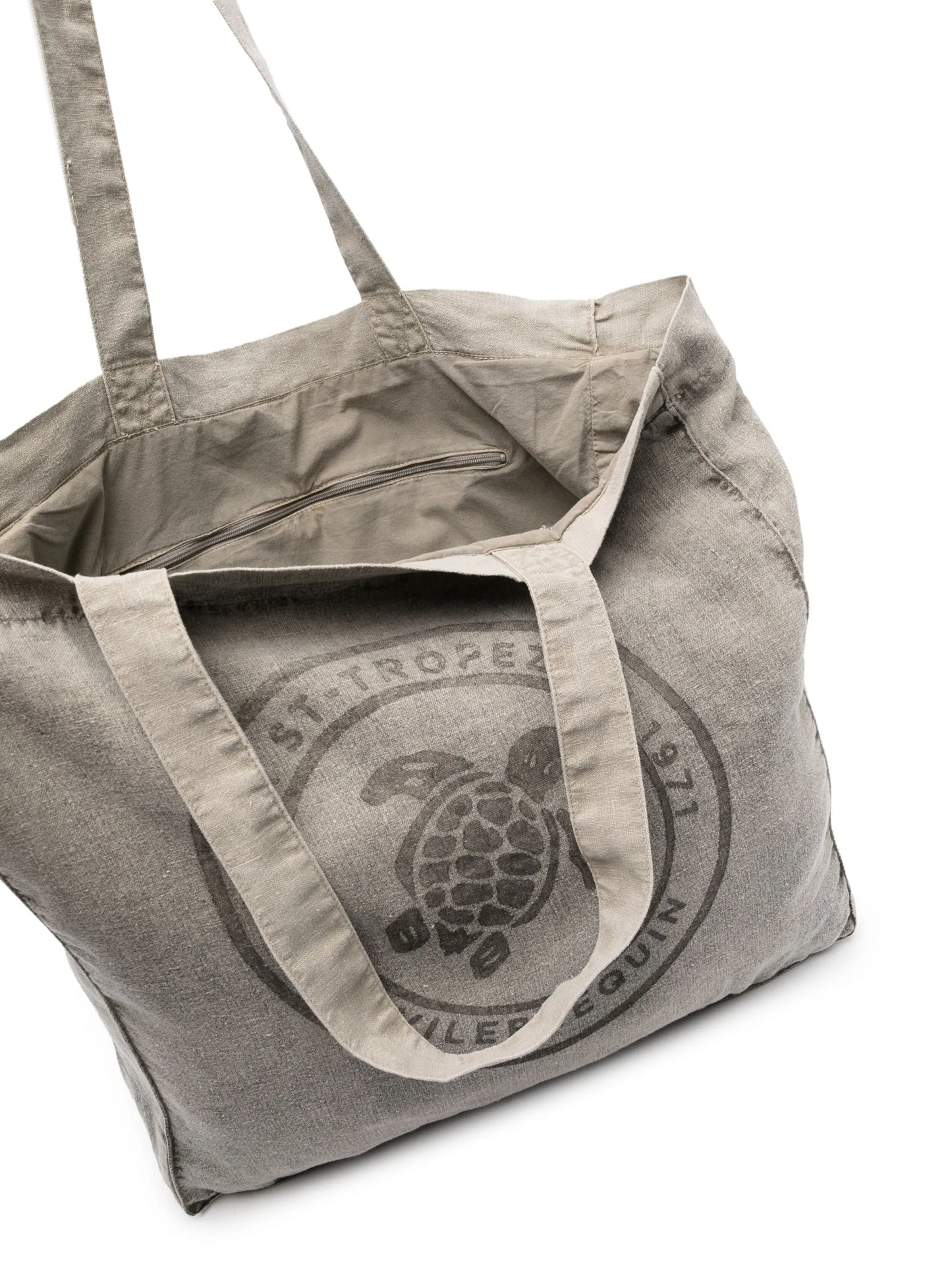 logo-print linen tote bag