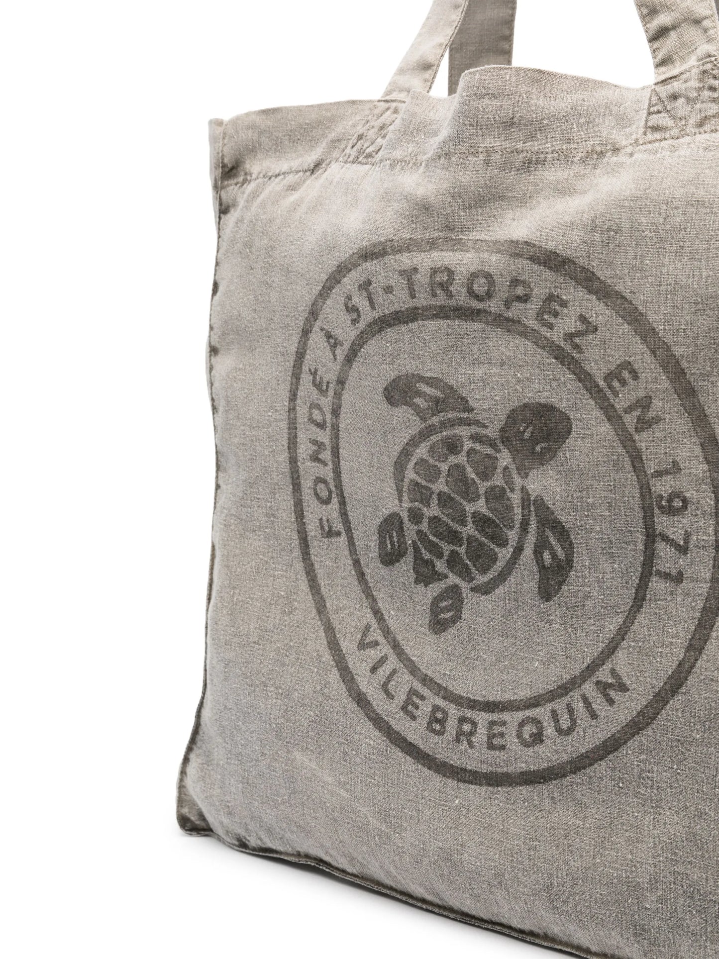 logo-print linen tote bag