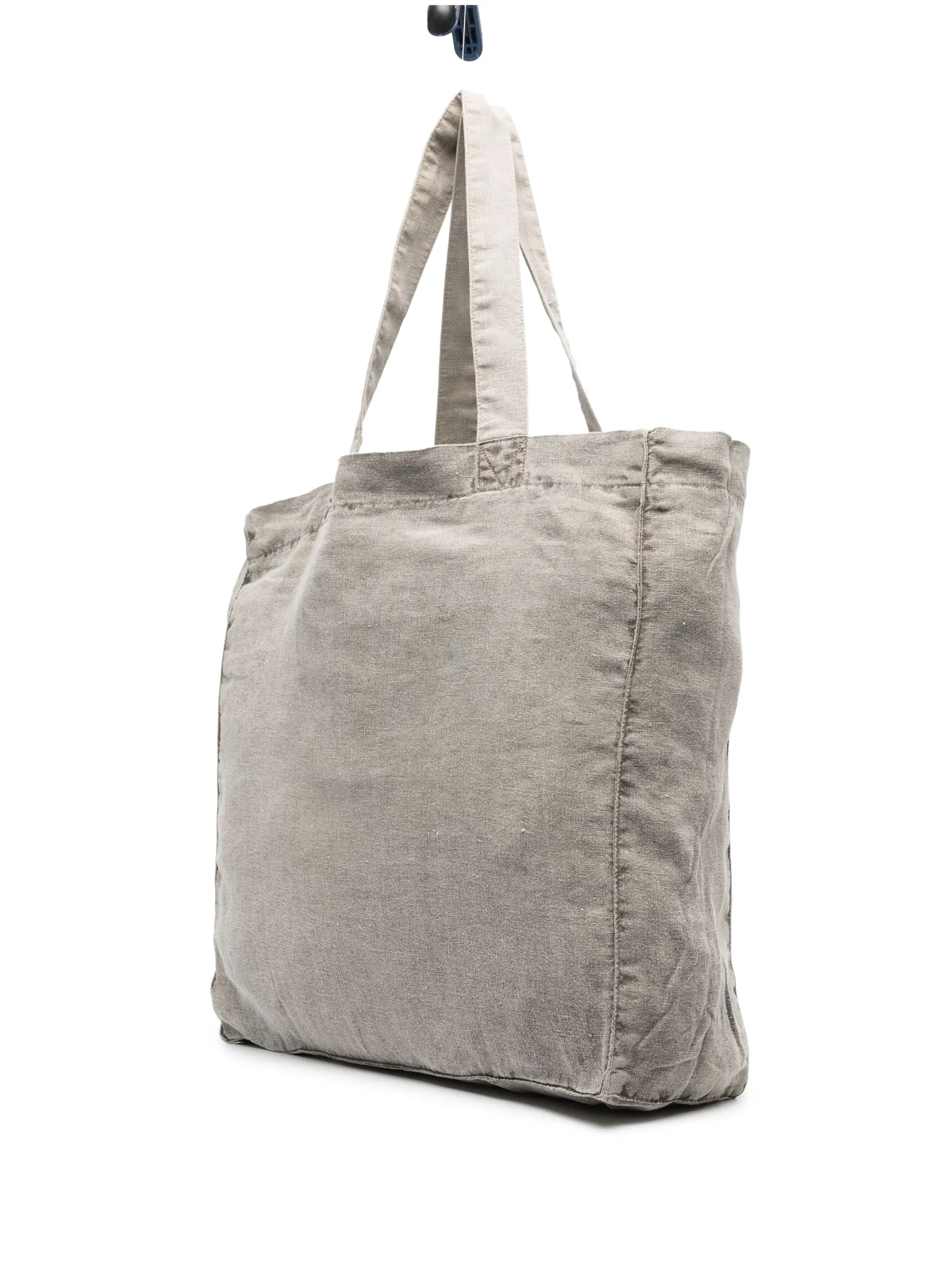 logo-print linen tote bag