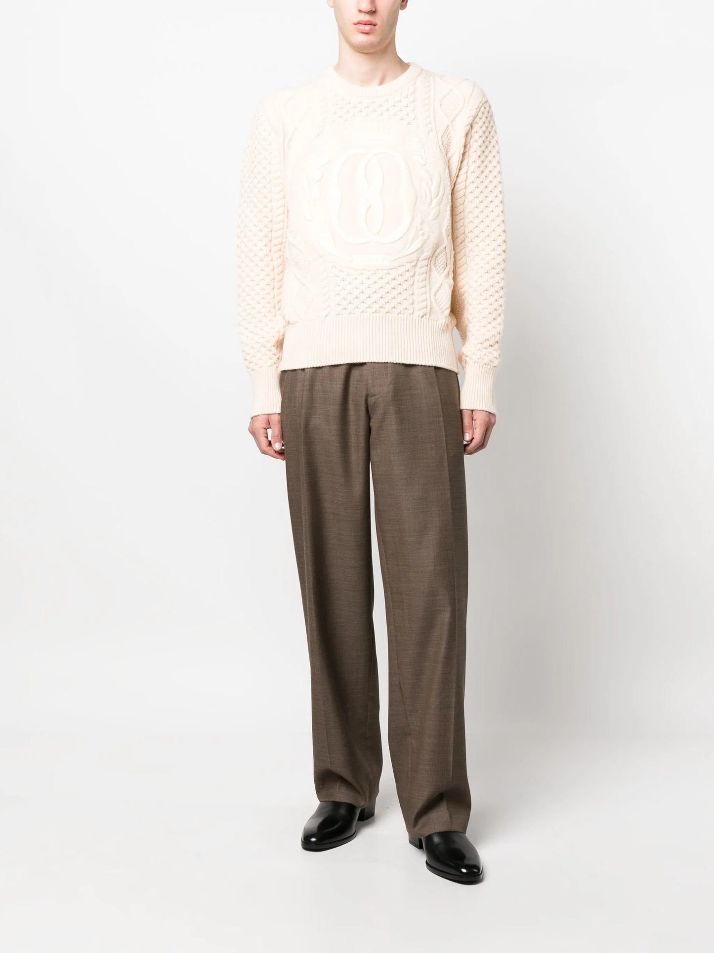 logo-intarsia chunky cable-knit jumper