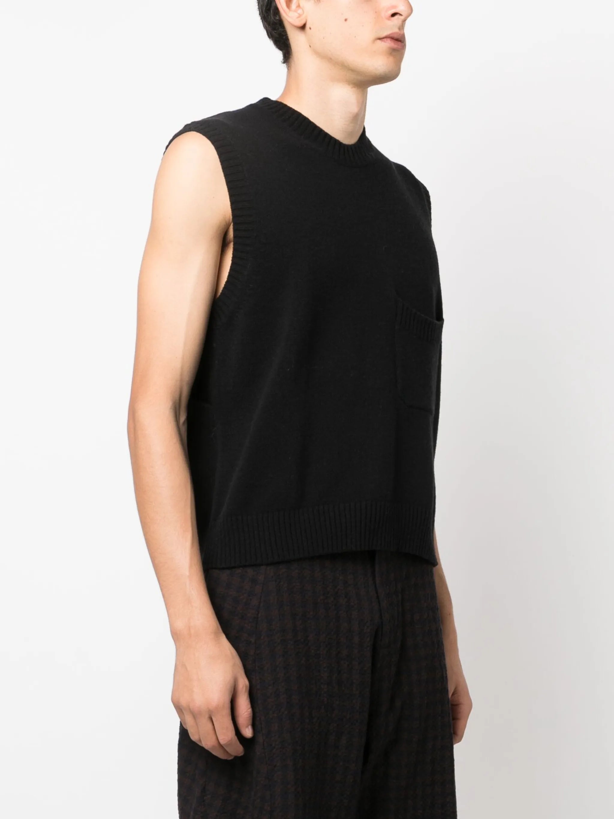 patch-pocket wool-knit vest