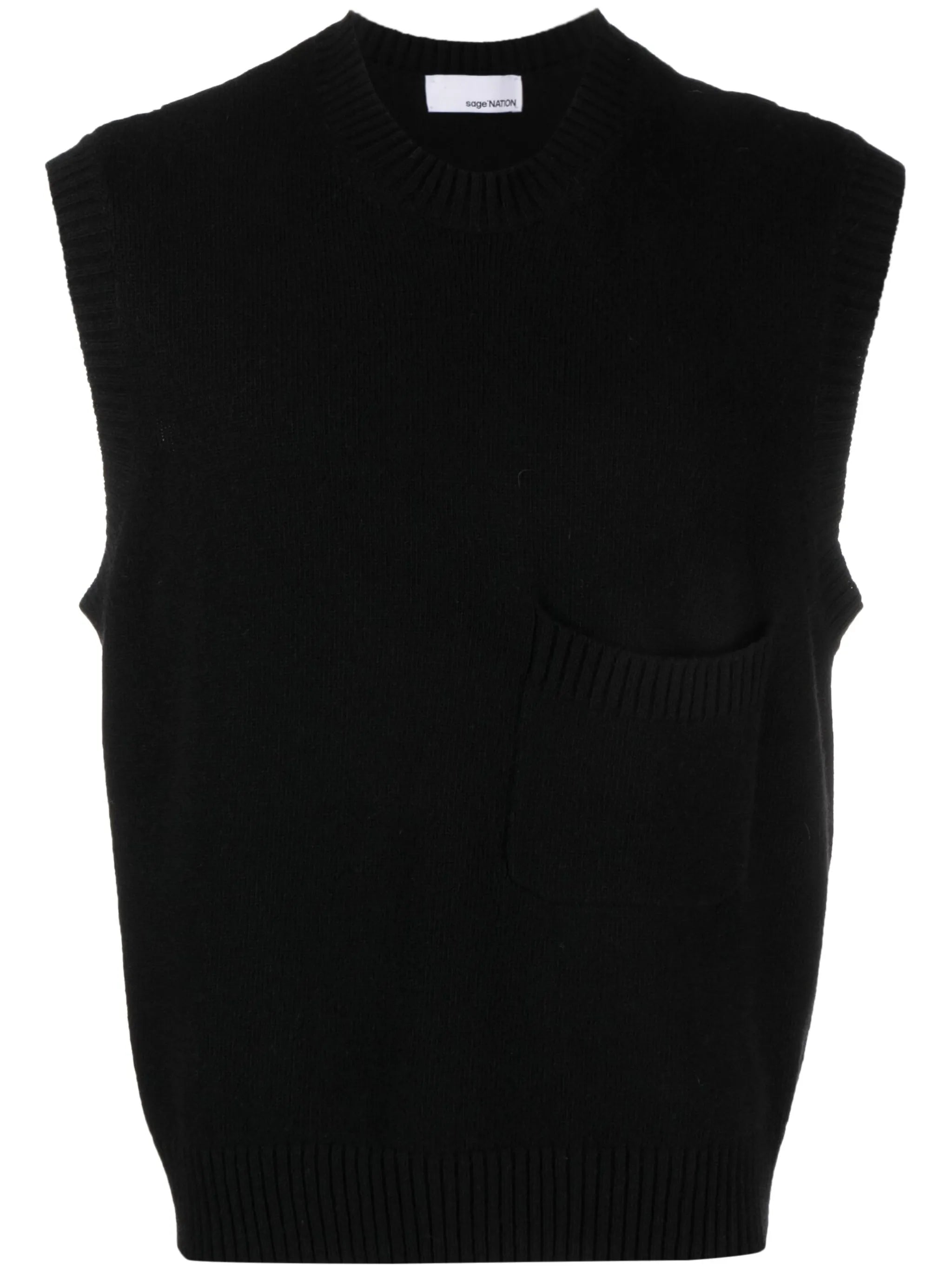 patch-pocket wool-knit vest