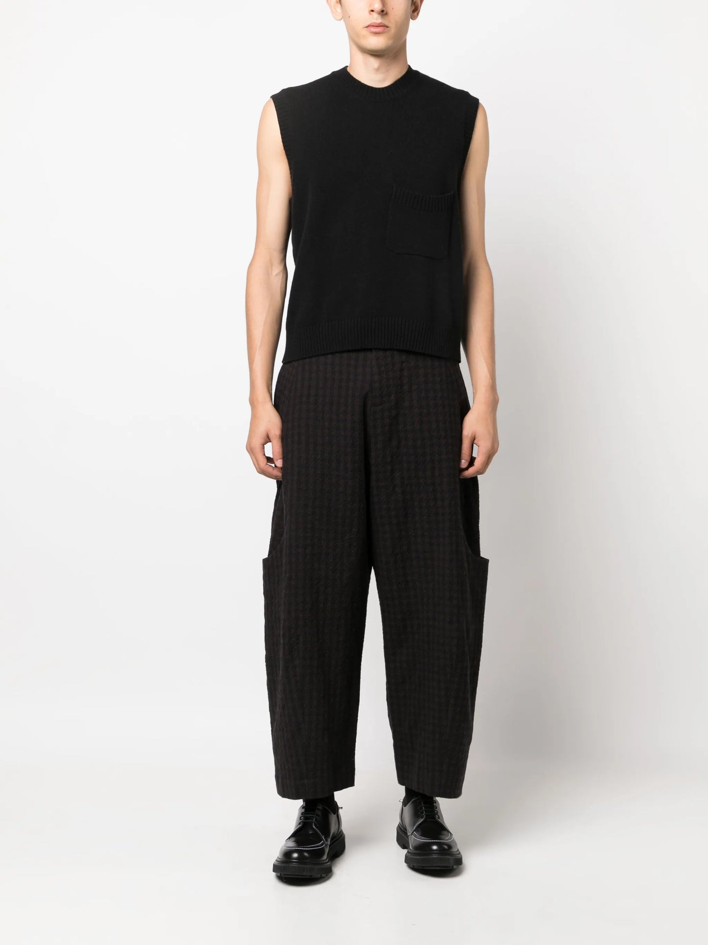 patch-pocket wool-knit vest