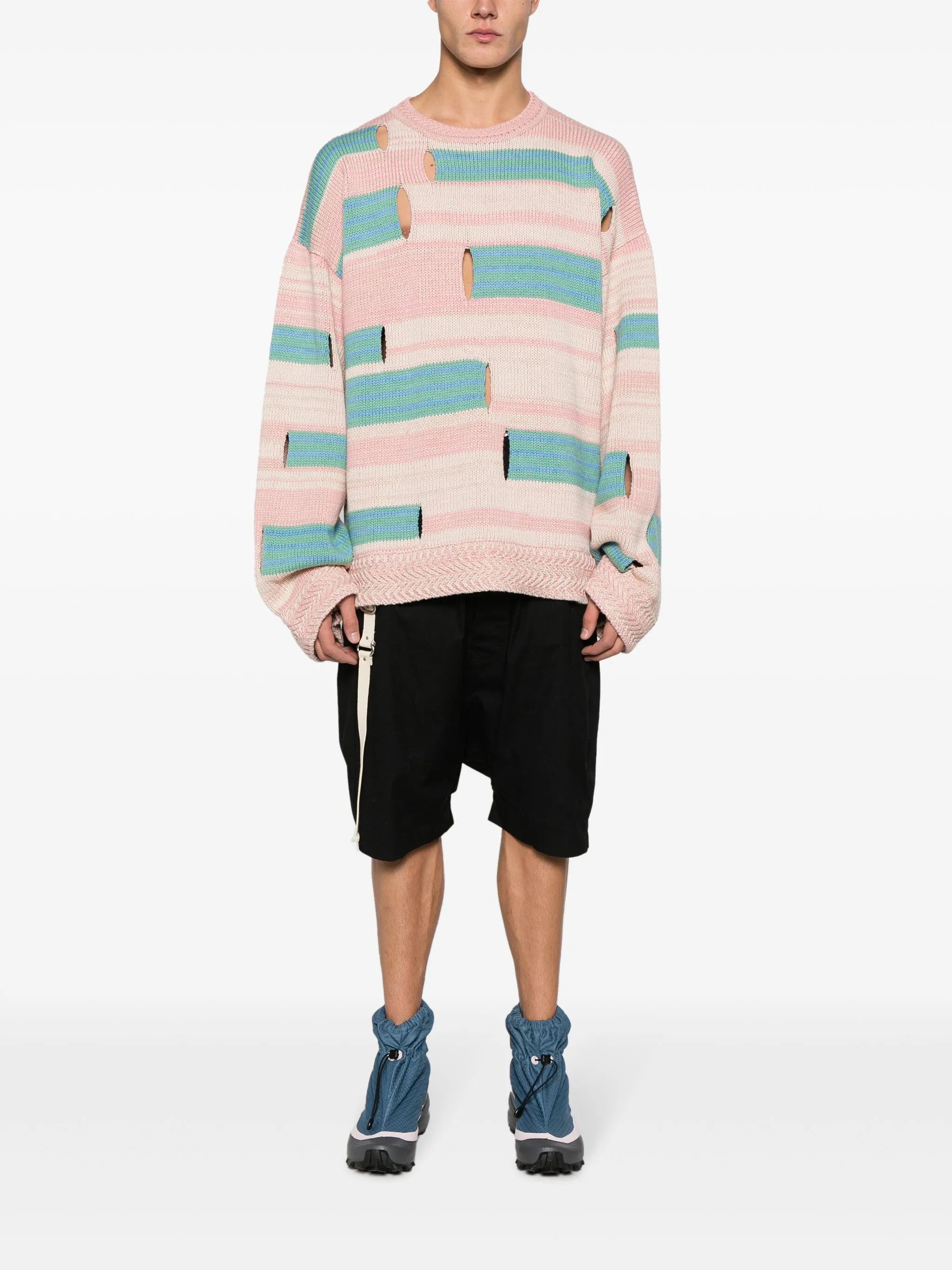 Roots stripe cut-out jumper